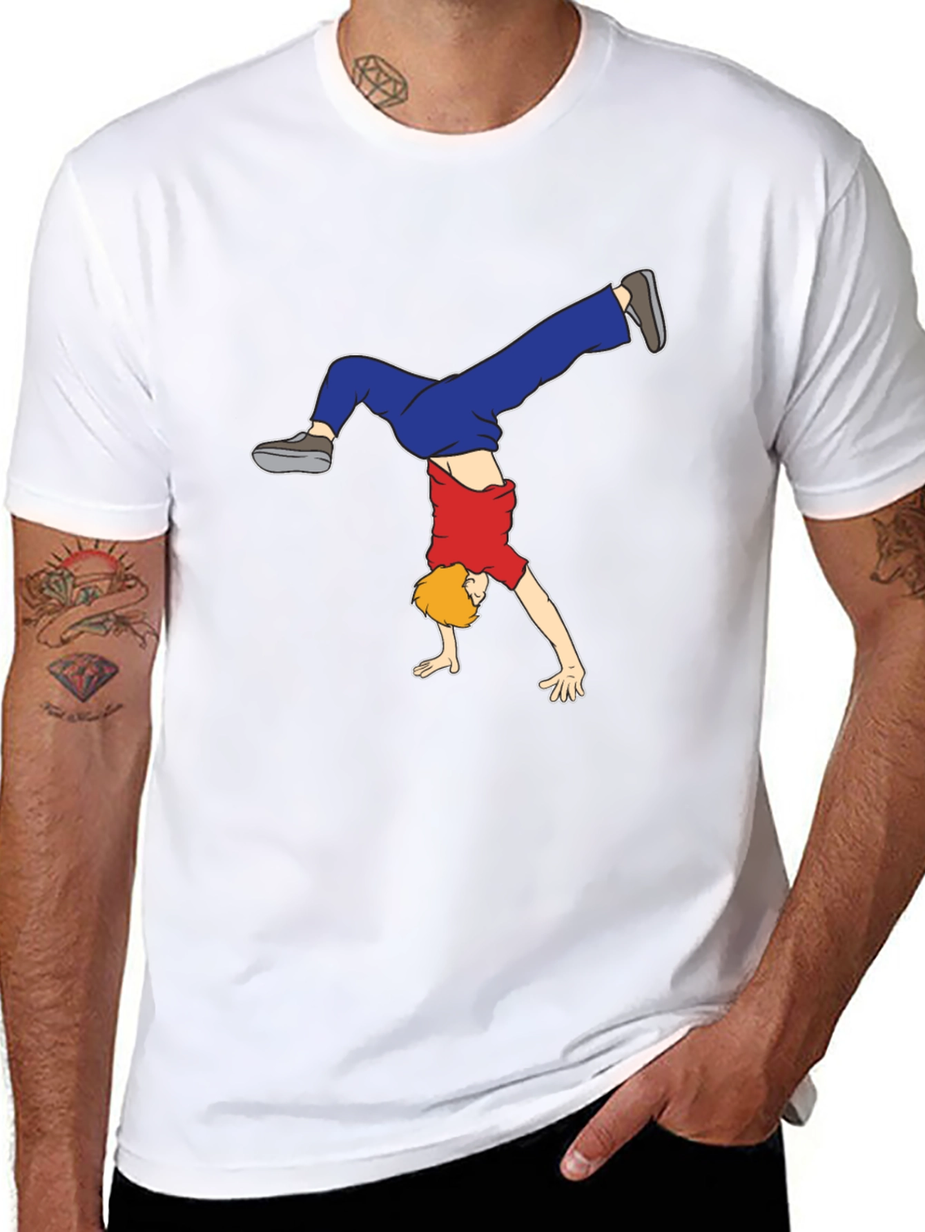 Cartoon Handstand Graphic Black T-Shirt