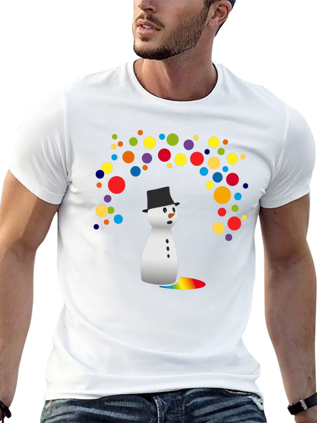 Snowman Rainbow Tears Graphic Tee - Black Cotton Blend