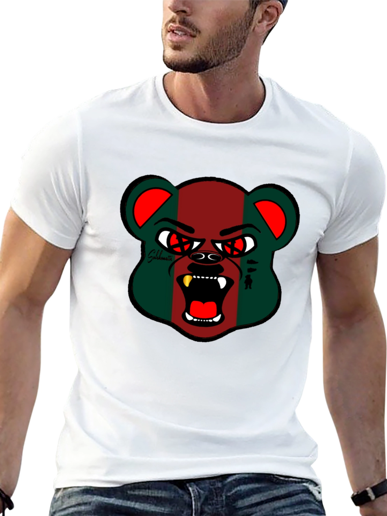 Mens Black Graphic Tee - Bear Design