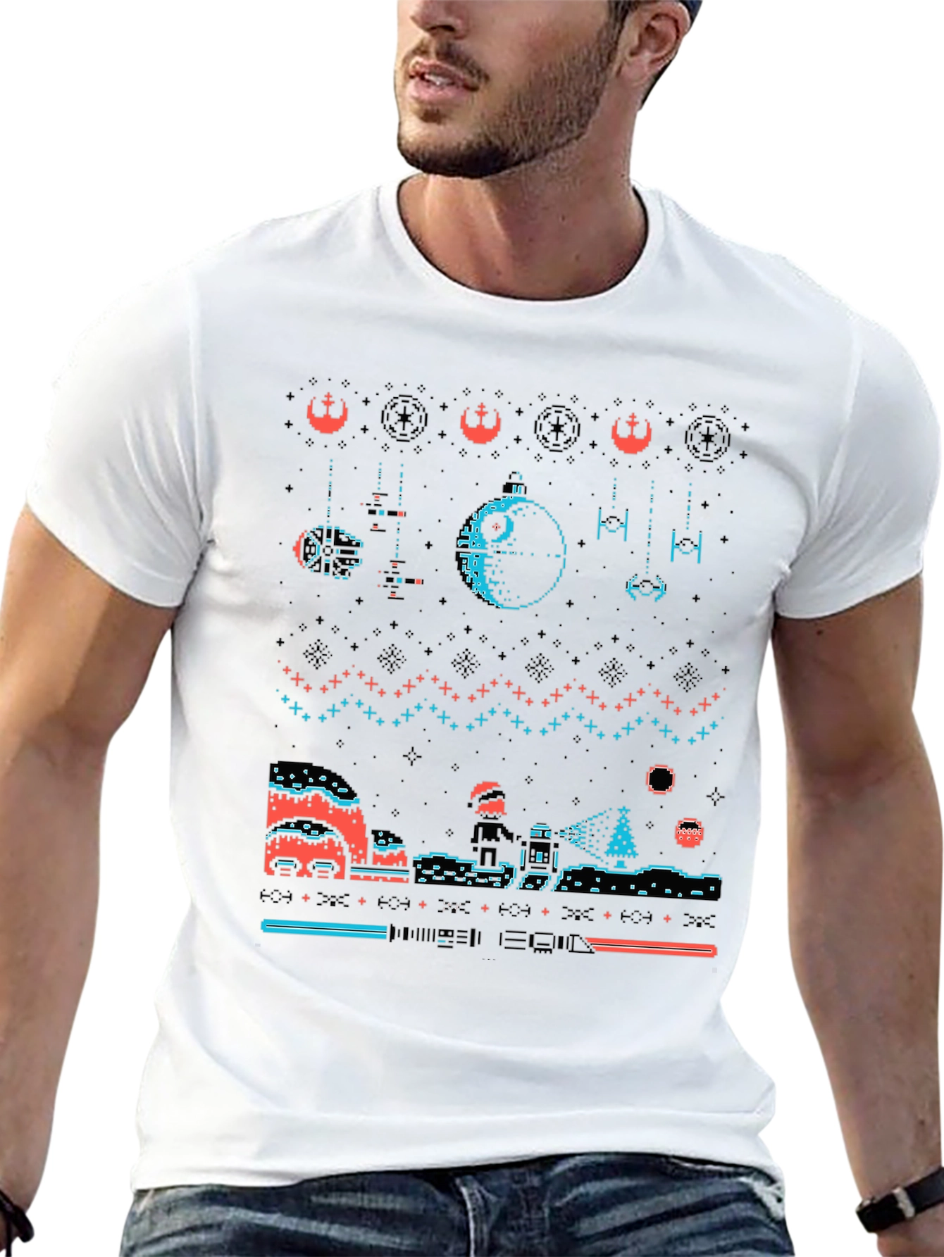 Star Wars Ugly Christmas Sweater Pixel T-Shirt