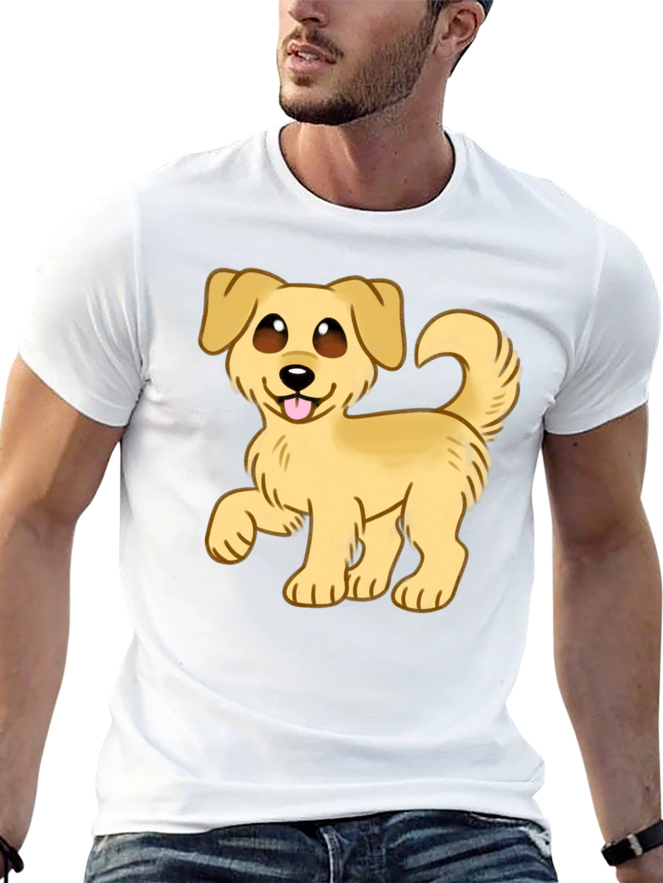Cartoon Dog Graphic T-Shirt - Black Cotton Blend
