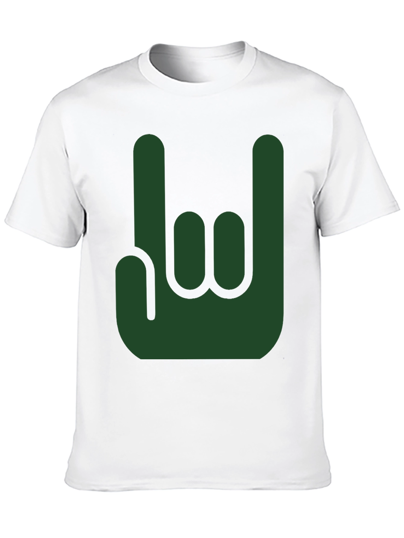 Rock On Green Hand Sign Black T-Shirt