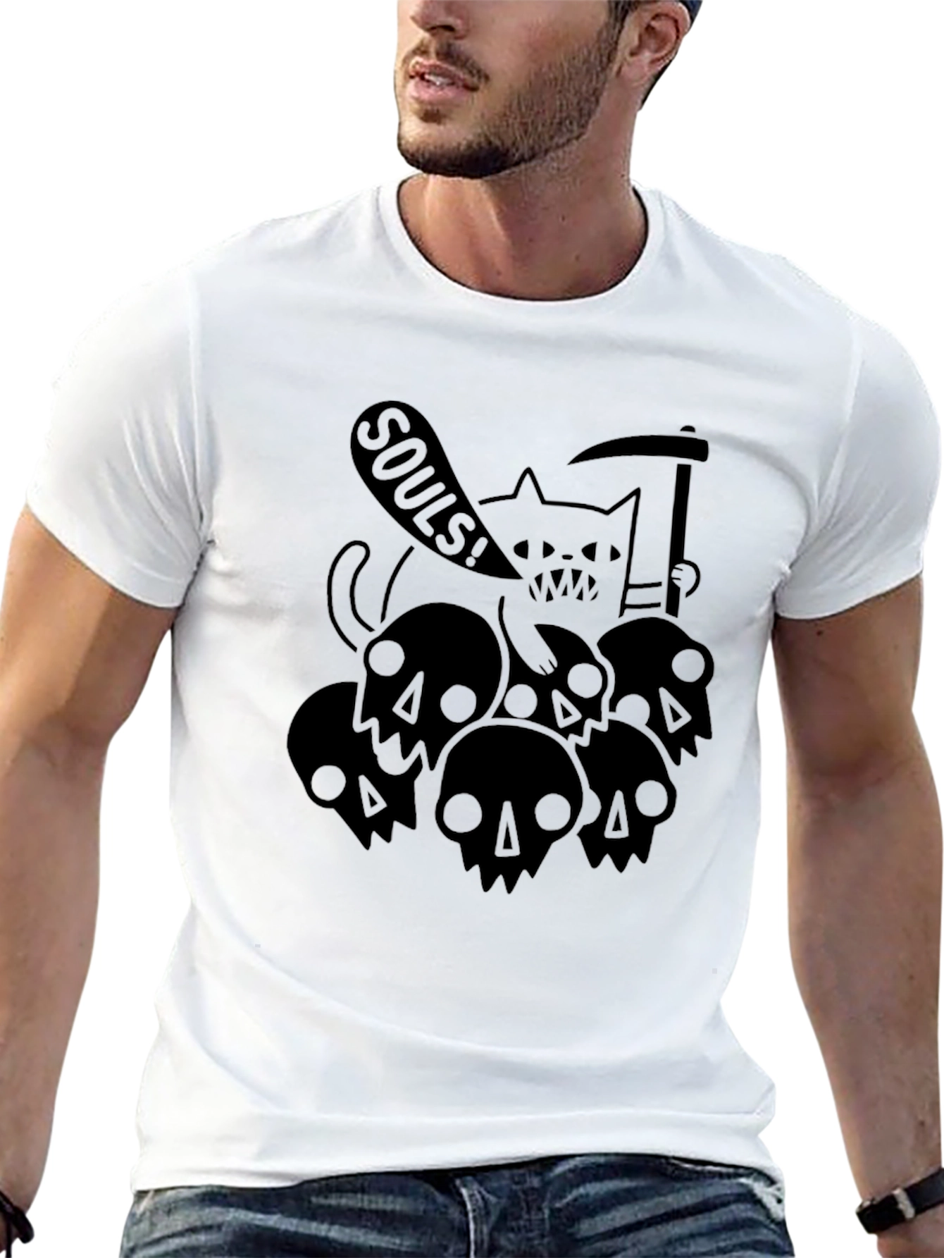 Grim Reaper Cat Souls T-Shirt - Black