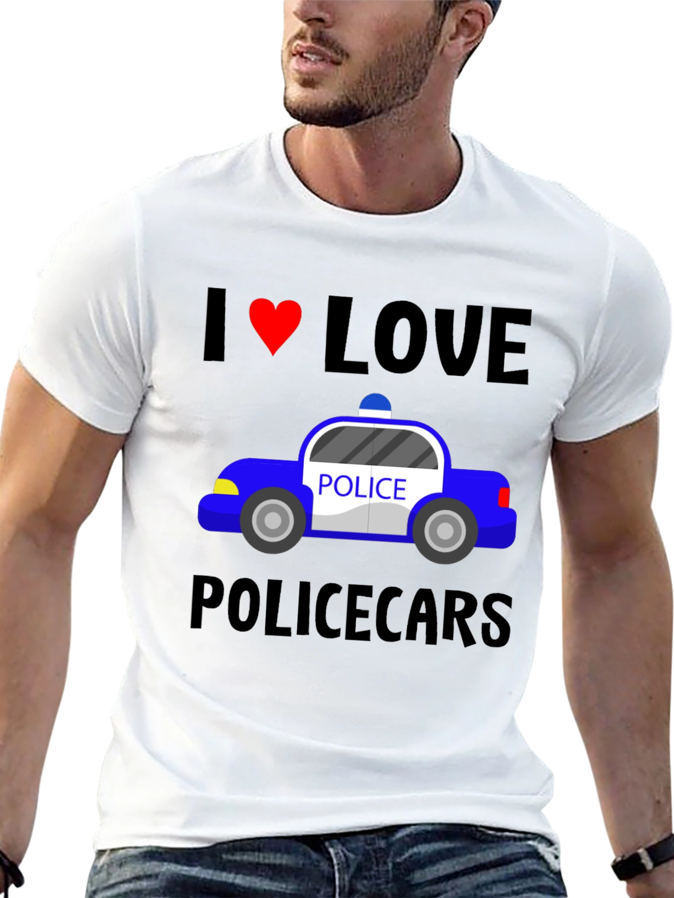 I Love Police Cars Black T-Shirt