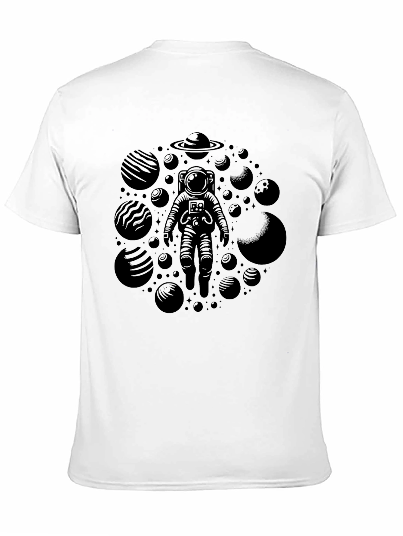 Astronaut & Planets Graphic Tee - Black Crewneck T-Shirt