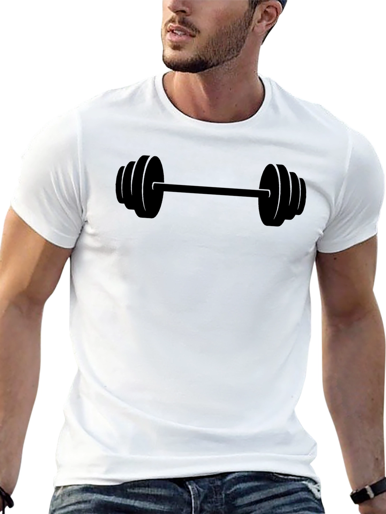 Barbell Graphic Tee - Black Cotton Fitness Shirt