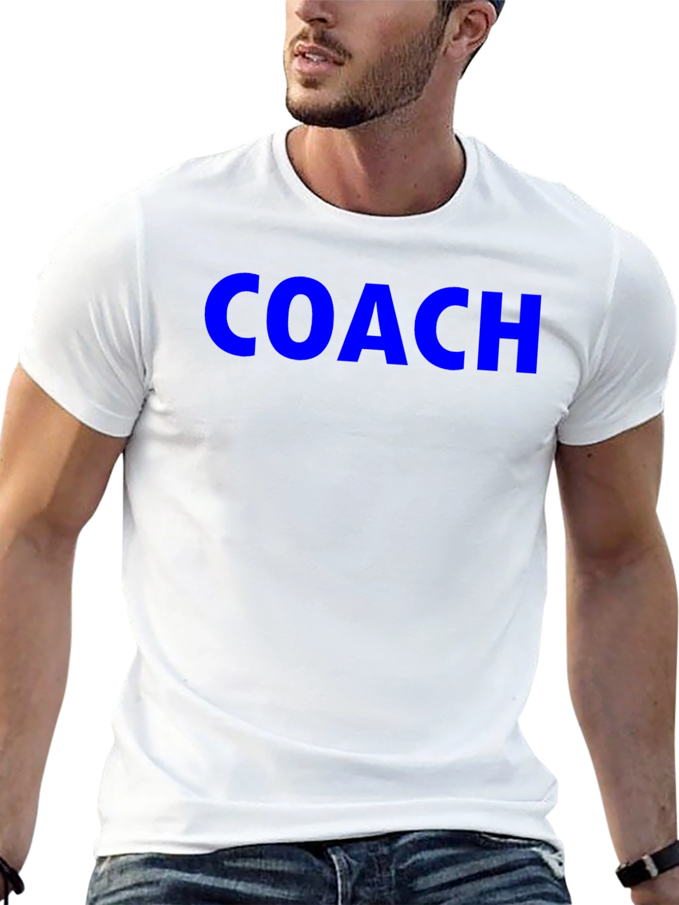 Coach Tee - Bold Blue Text on Black Shirt