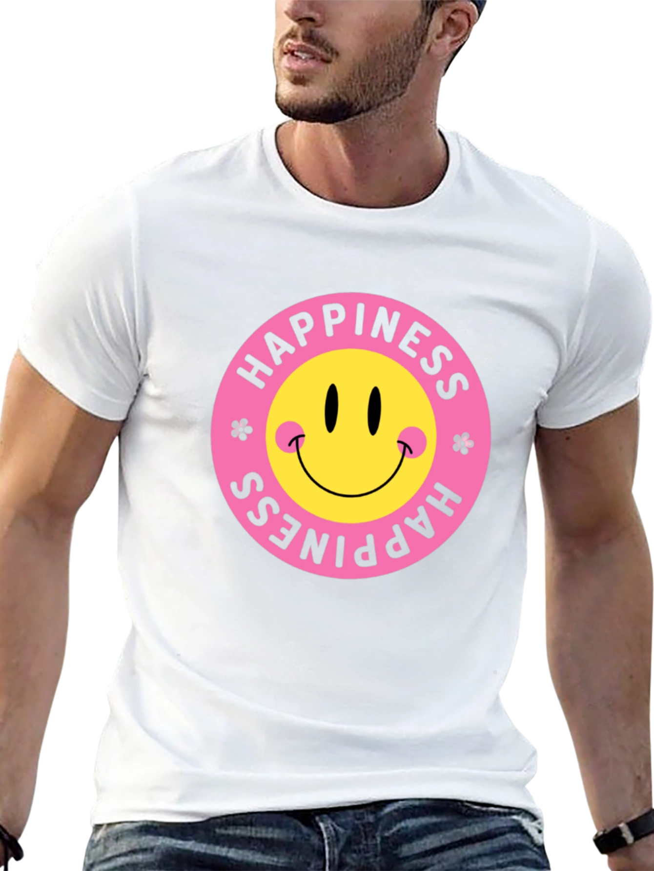 Happiness Smiley Face Black Graphic T-Shirt