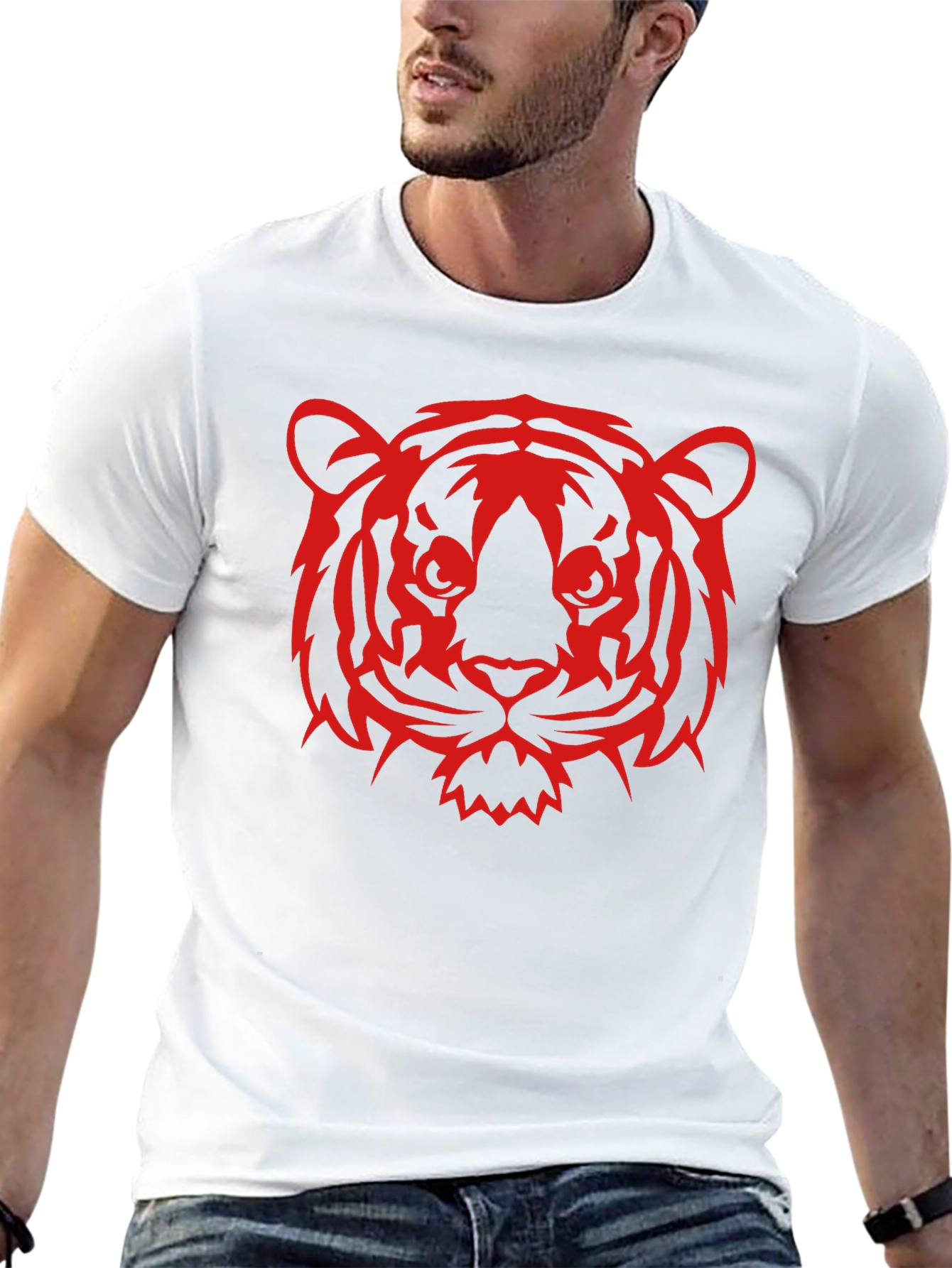 Red Tiger Graphic Black T-Shirt - Bold Animal Design