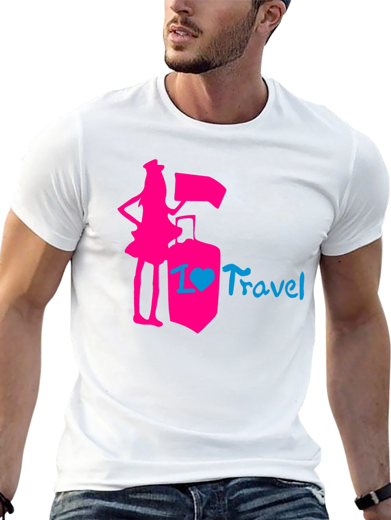 I Love Travel T-Shirt: Pink Design Stylish Top