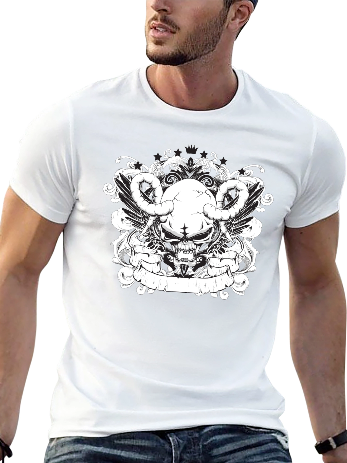 Skull & Wings Graphic Tee - Black Cotton T-Shirt