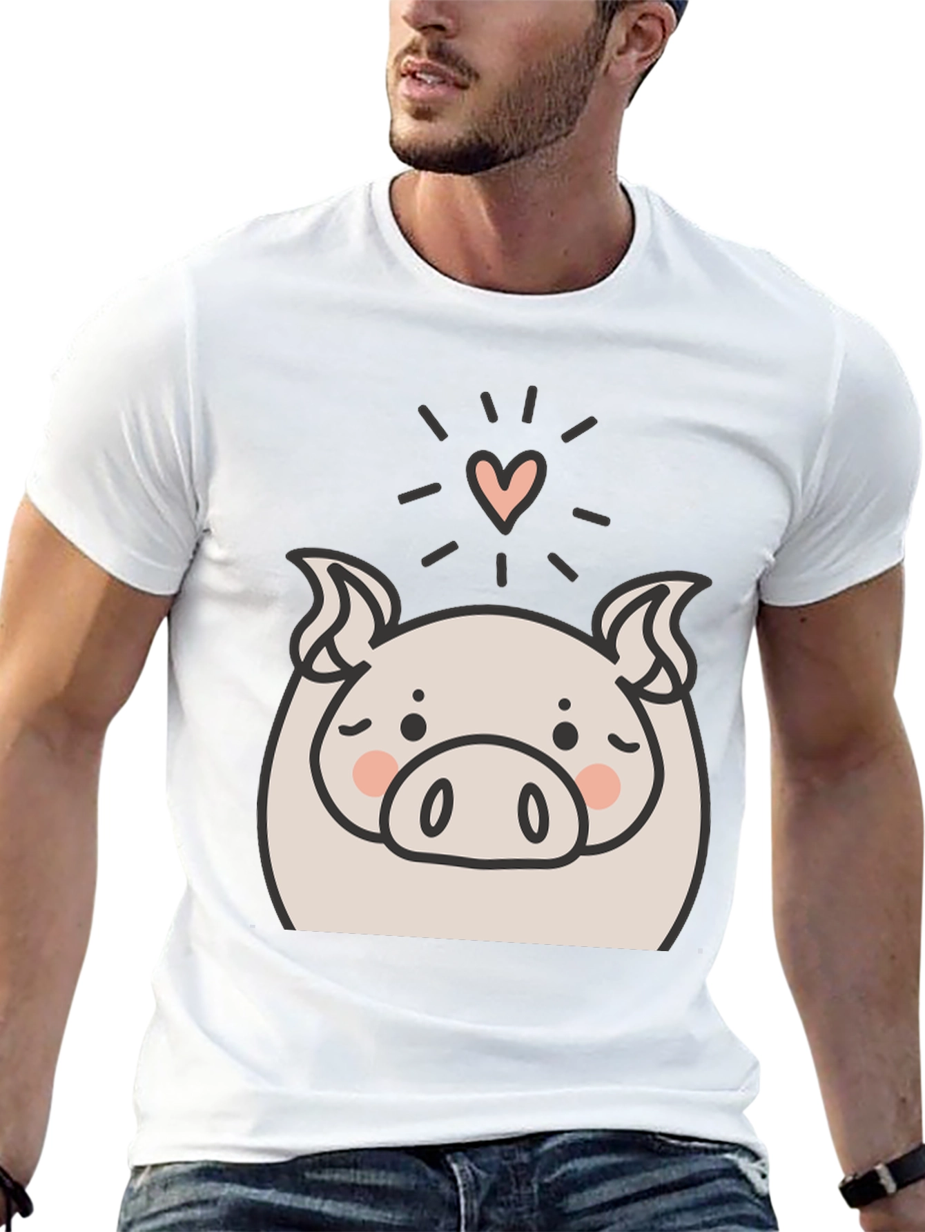 Cute Pig Heart Graphic Black T-Shirt