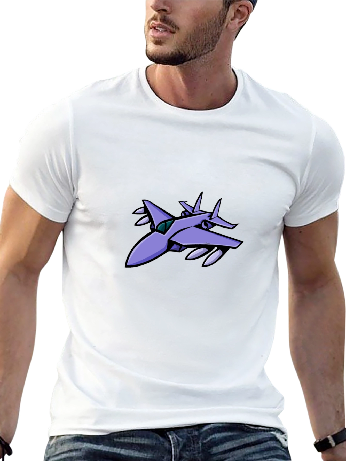 Stylish Black T-Shirt with Aircraft Graphic Design