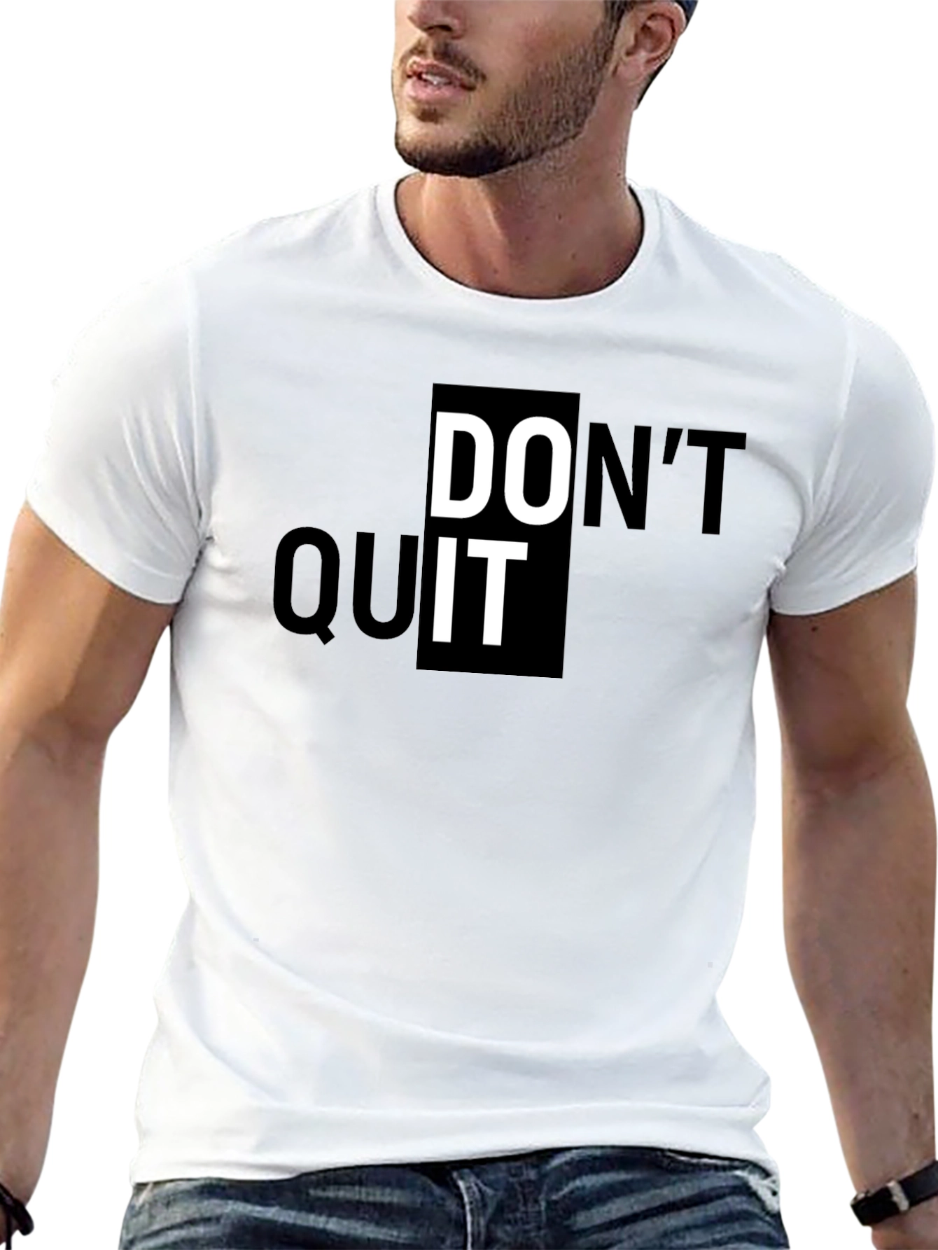 Motivational Dont Quit Graphic Print Black T-Shirt