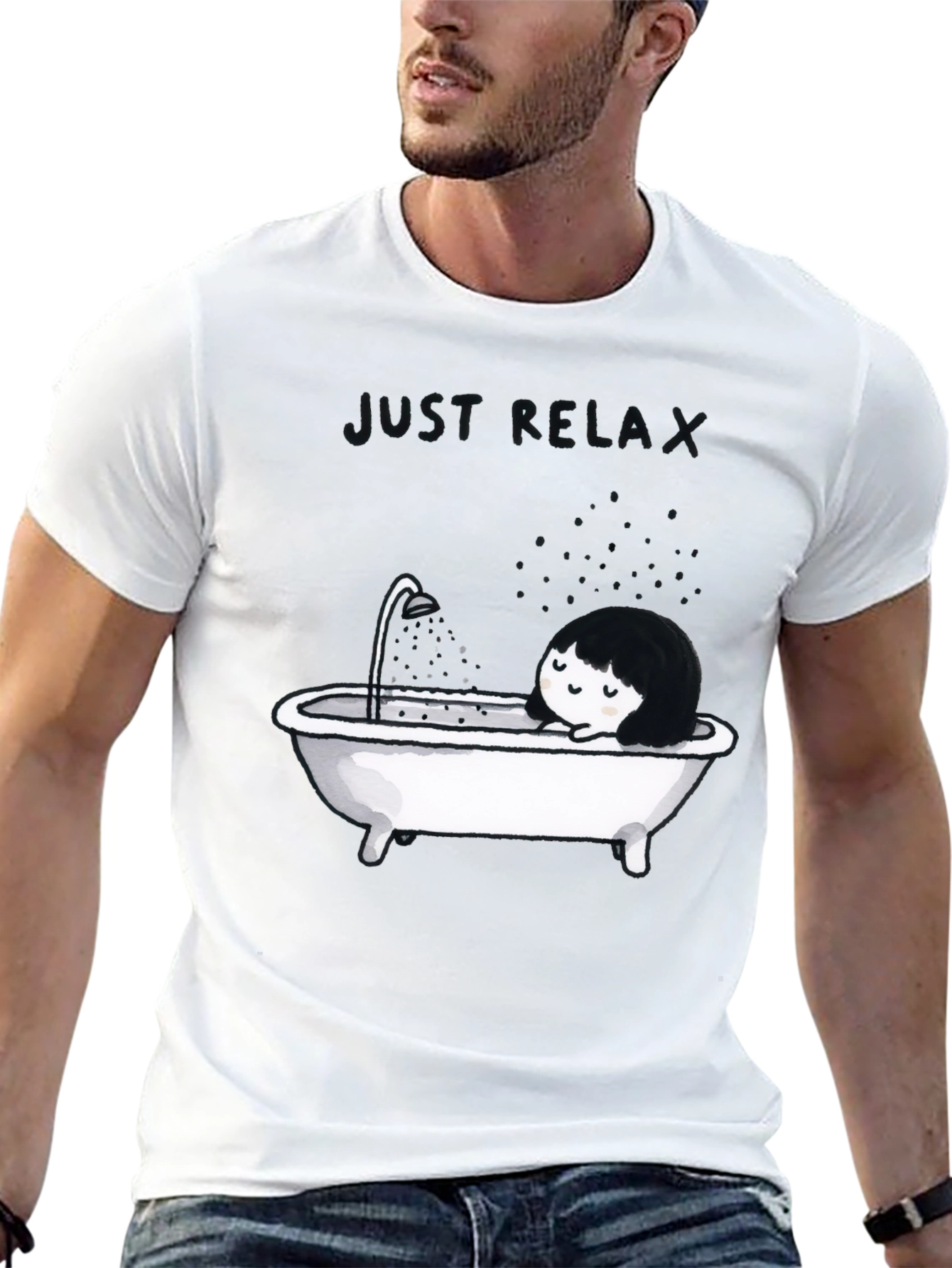 Just Relax Black Graphic Tee - Bathtub Design