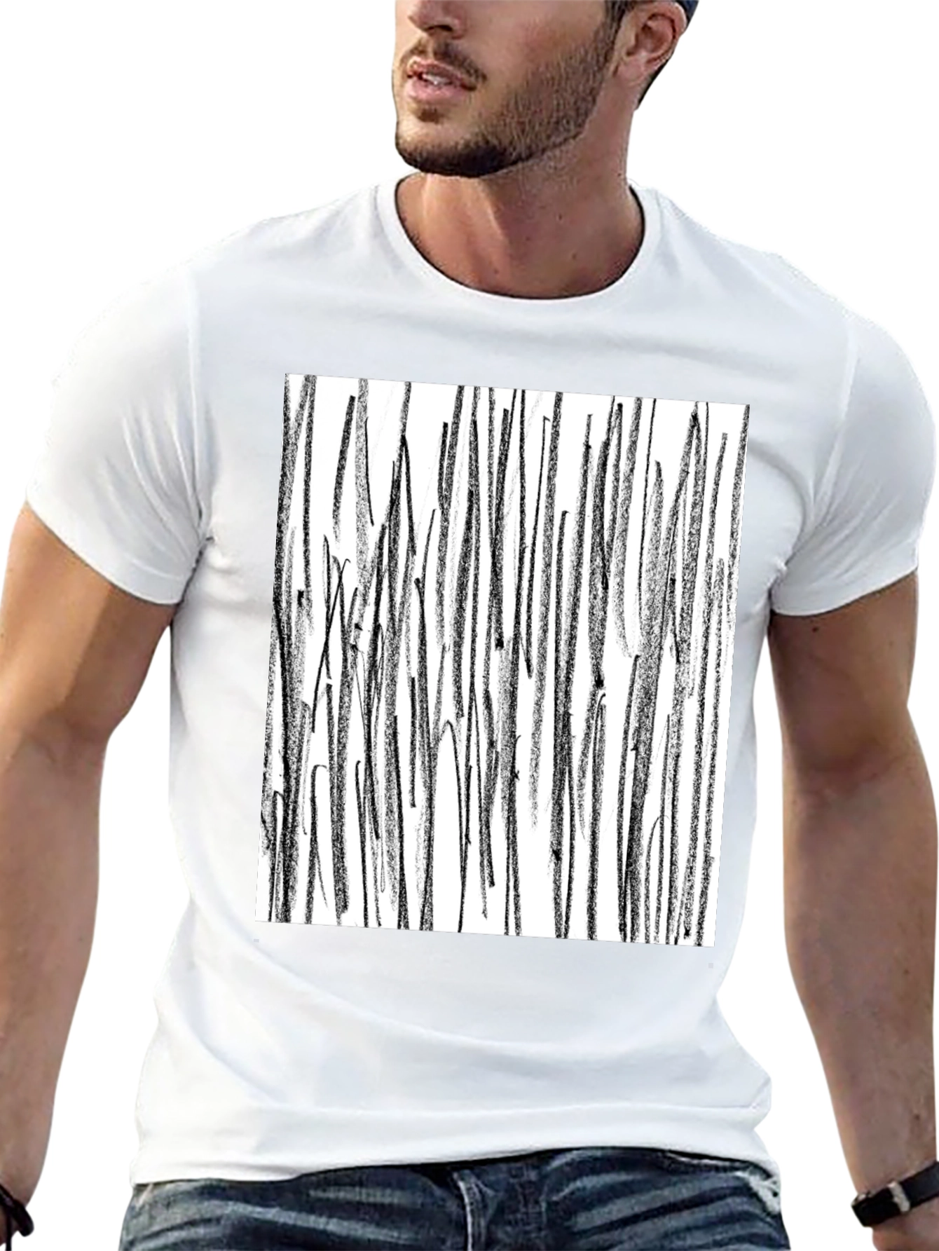 Abstract Line Art Black T-Shirt
