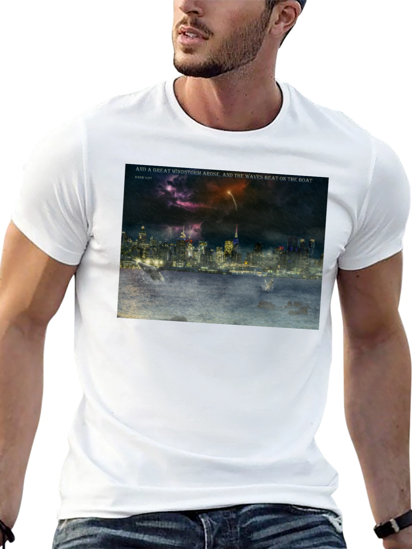Stormy Cityscape Graphic Tee - Mark 4:37