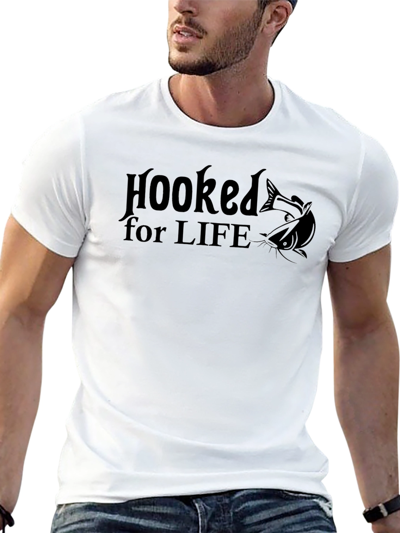 Hooked for Life Black T-Shirt Fishing Graphic Tee