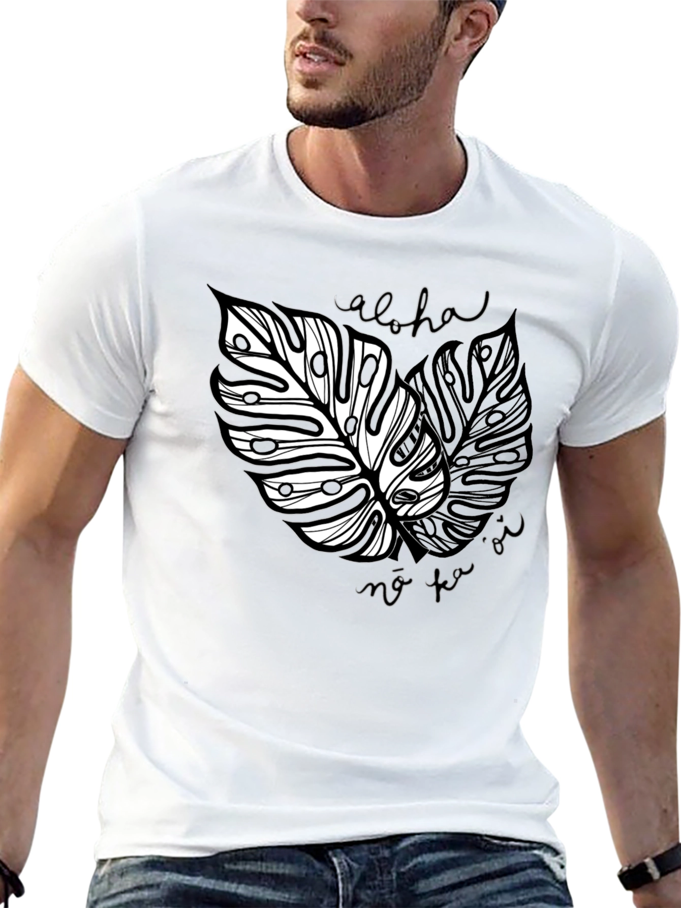 Aloha Monstera Leaf Graphic Tee - Black