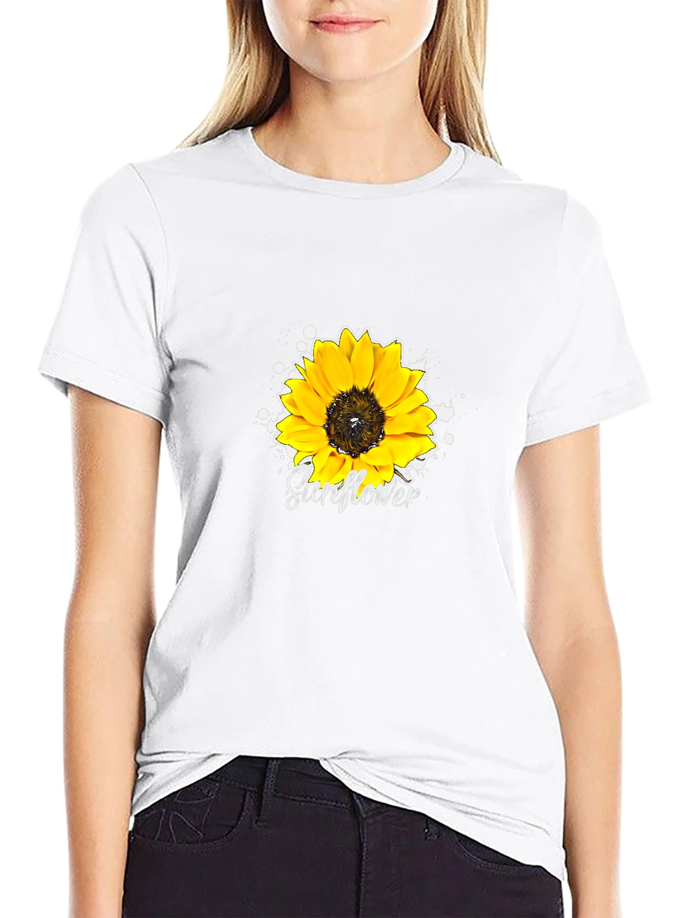 Sunflower Graphic Tee - Black Cotton Blend T-Shirt