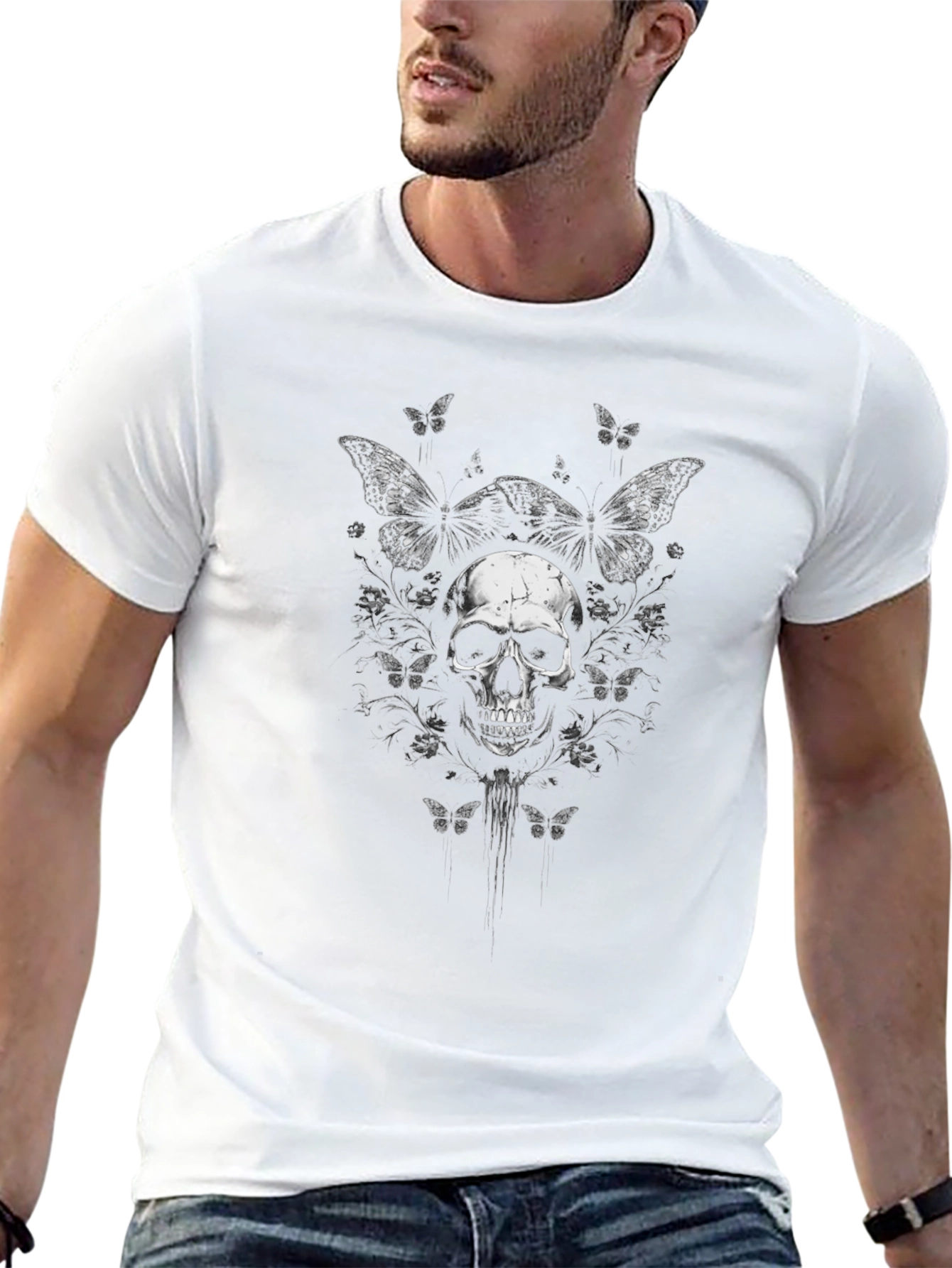 Skull & Butterfly Graphic Tee - Dark Aesthetic