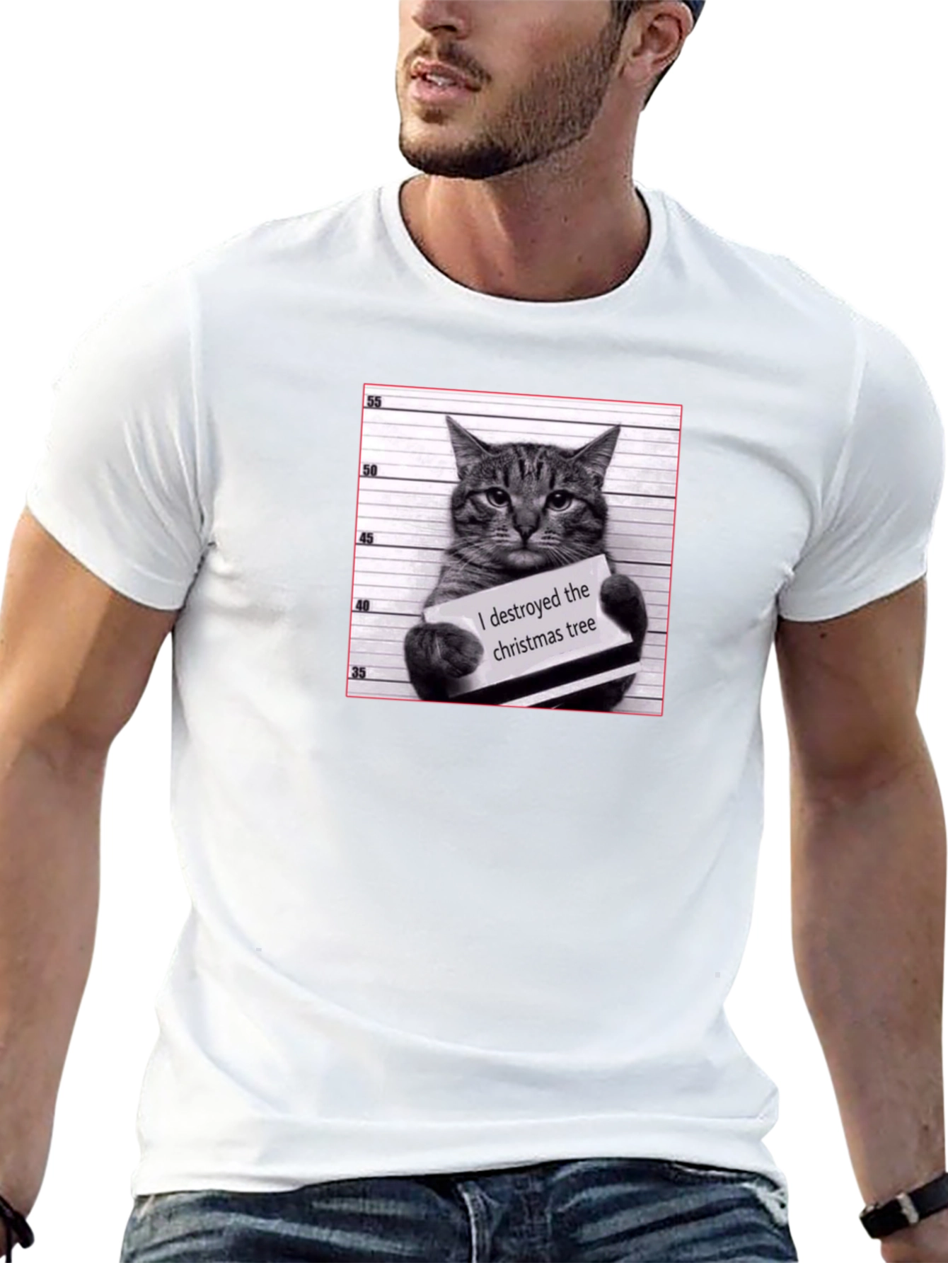 Cat Mugshot T-Shirt - I Destroyed the Christmas Tree
