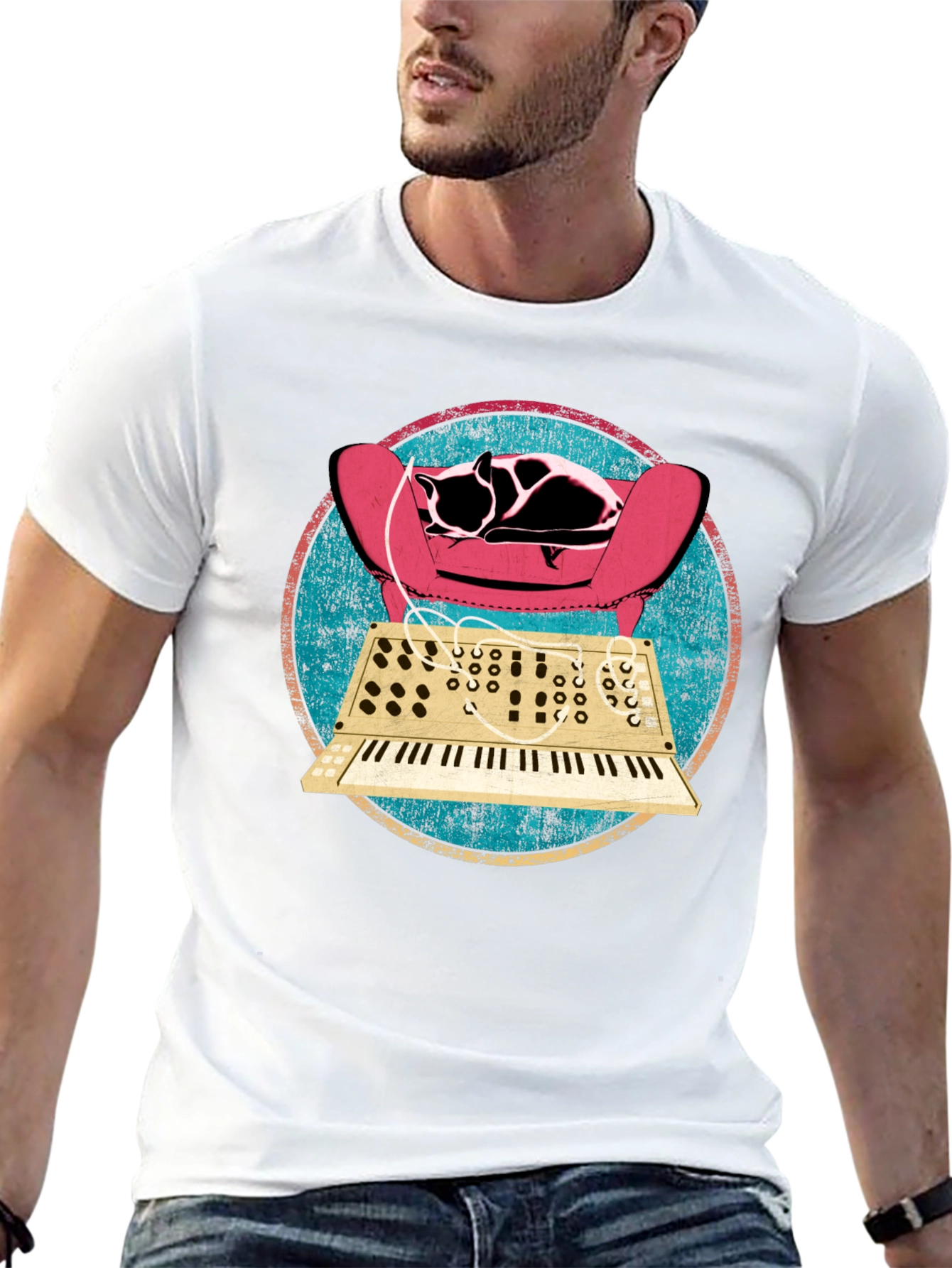 Cat on Synth T-Shirt - Retro Musical Design