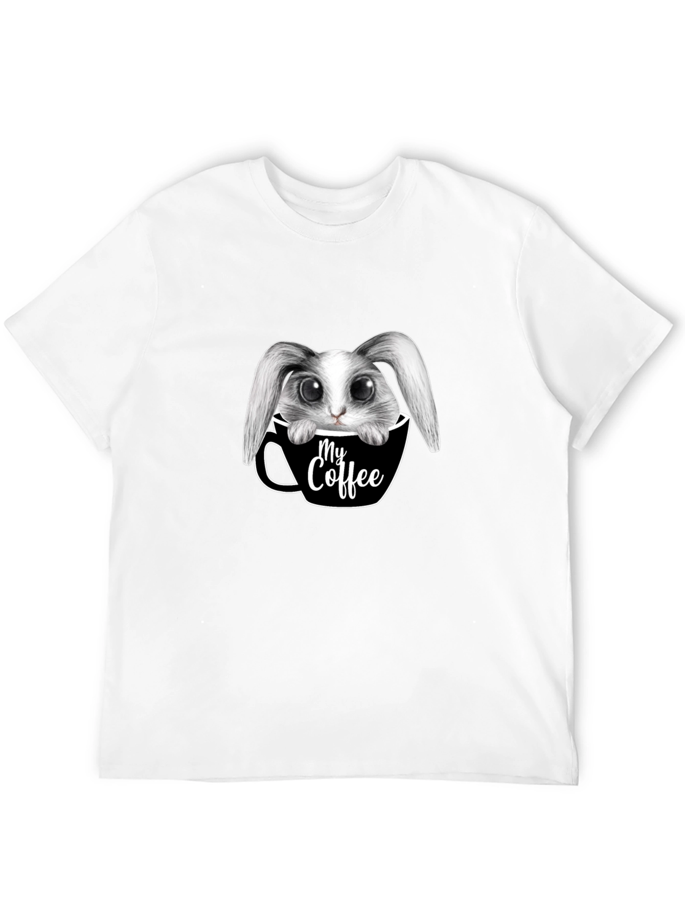 Cute Bunny in Coffee Cup Graphic Tee - Black