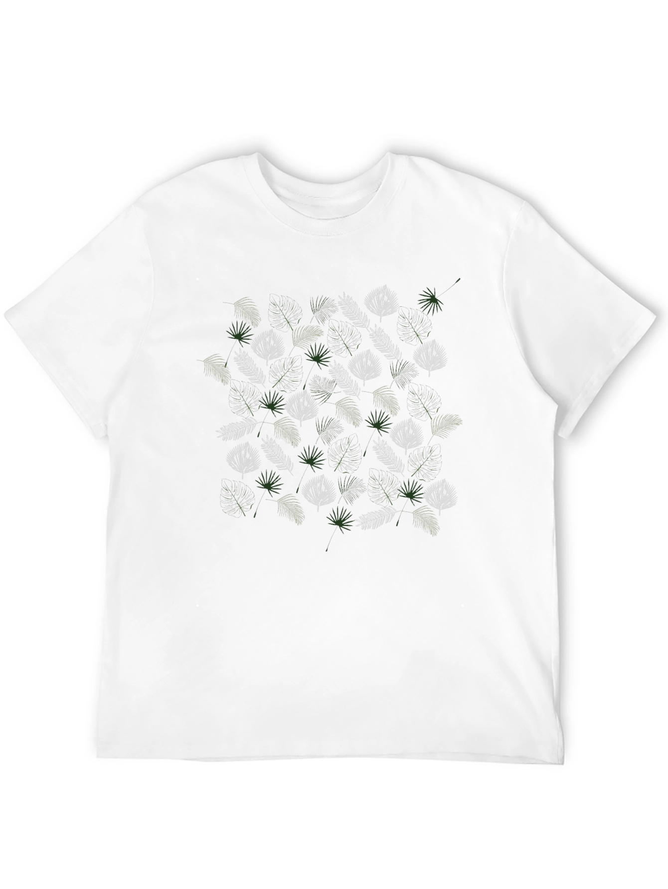 Tropical Leaf Pattern Black T-Shirt