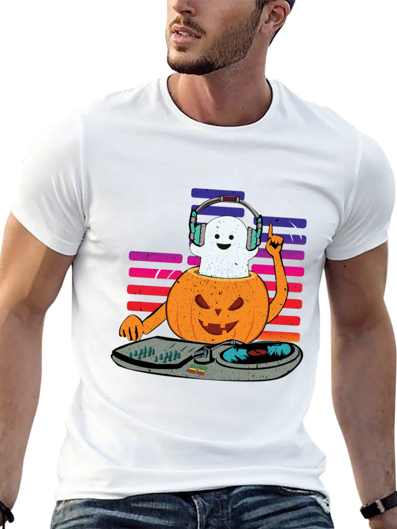 Halloween DJ Ghost Pumpkin T-Shirt