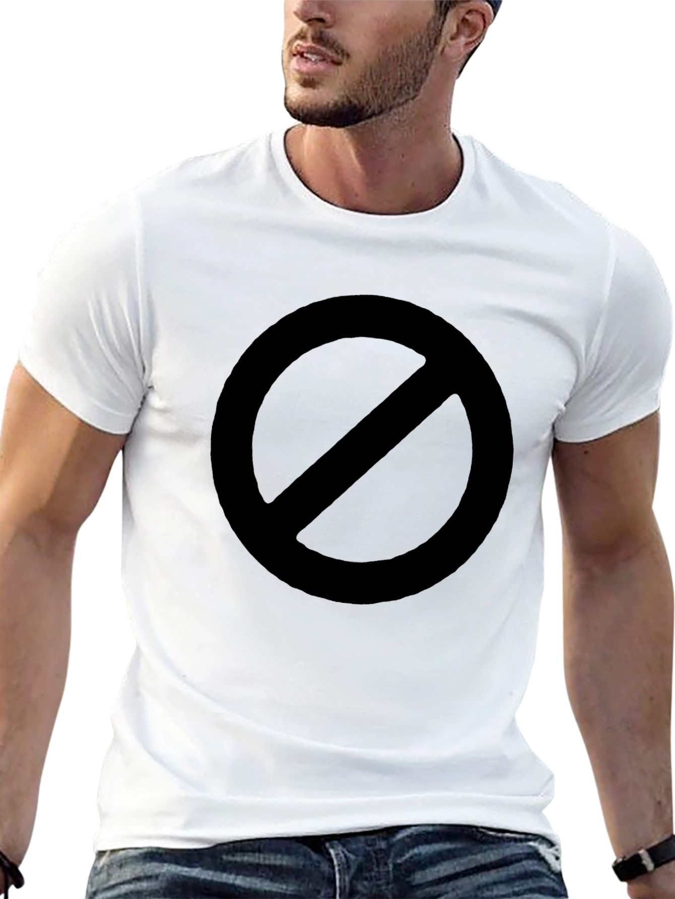 Bold Black T-Shirt with Circle and Slash Design