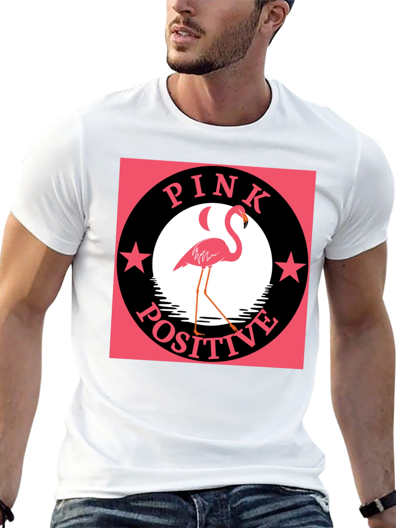 Pink Positive Flamingo Graphic T-Shirt