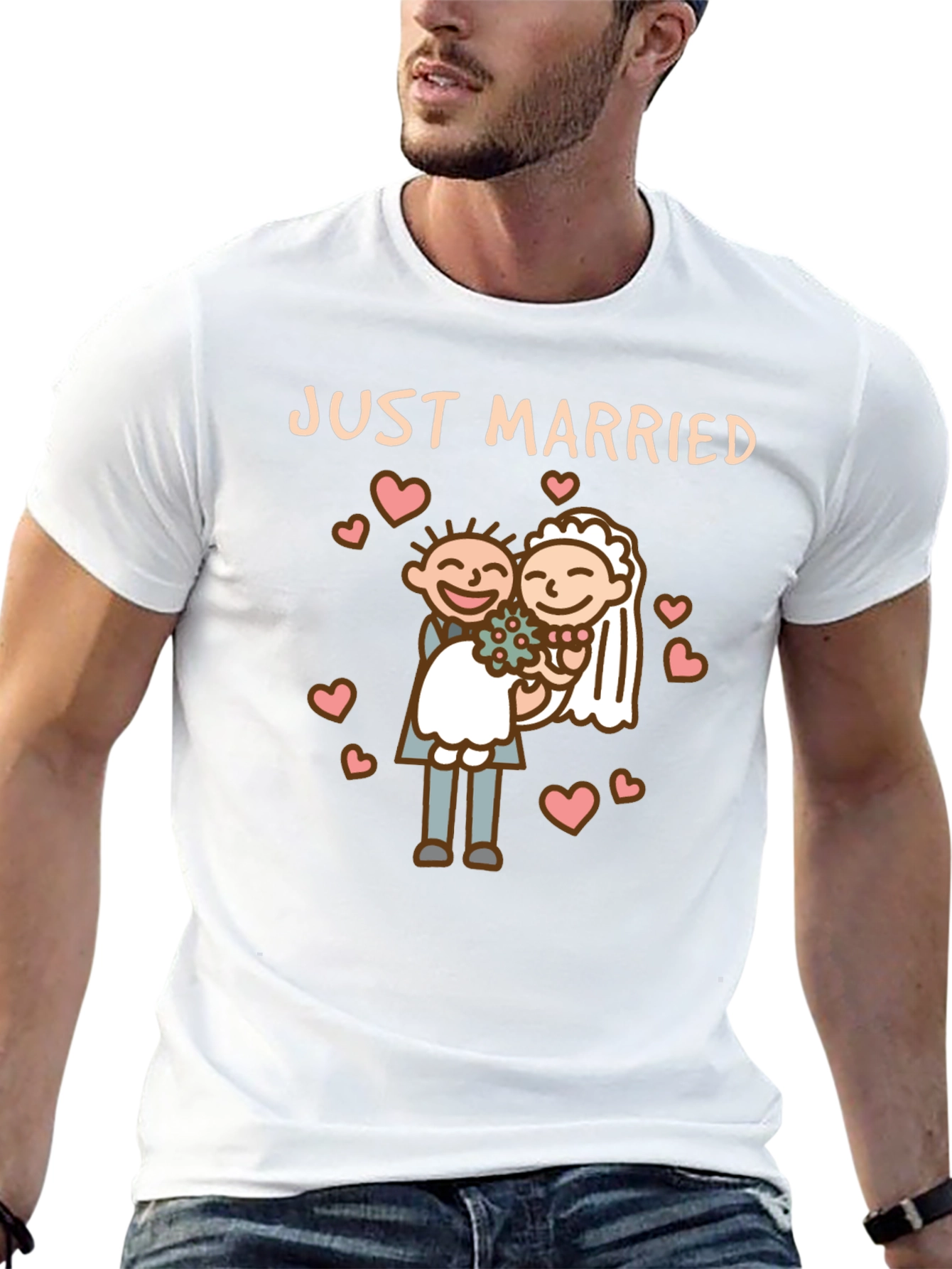 Just Married T-Shirt - Cartoon Wedding Graphic