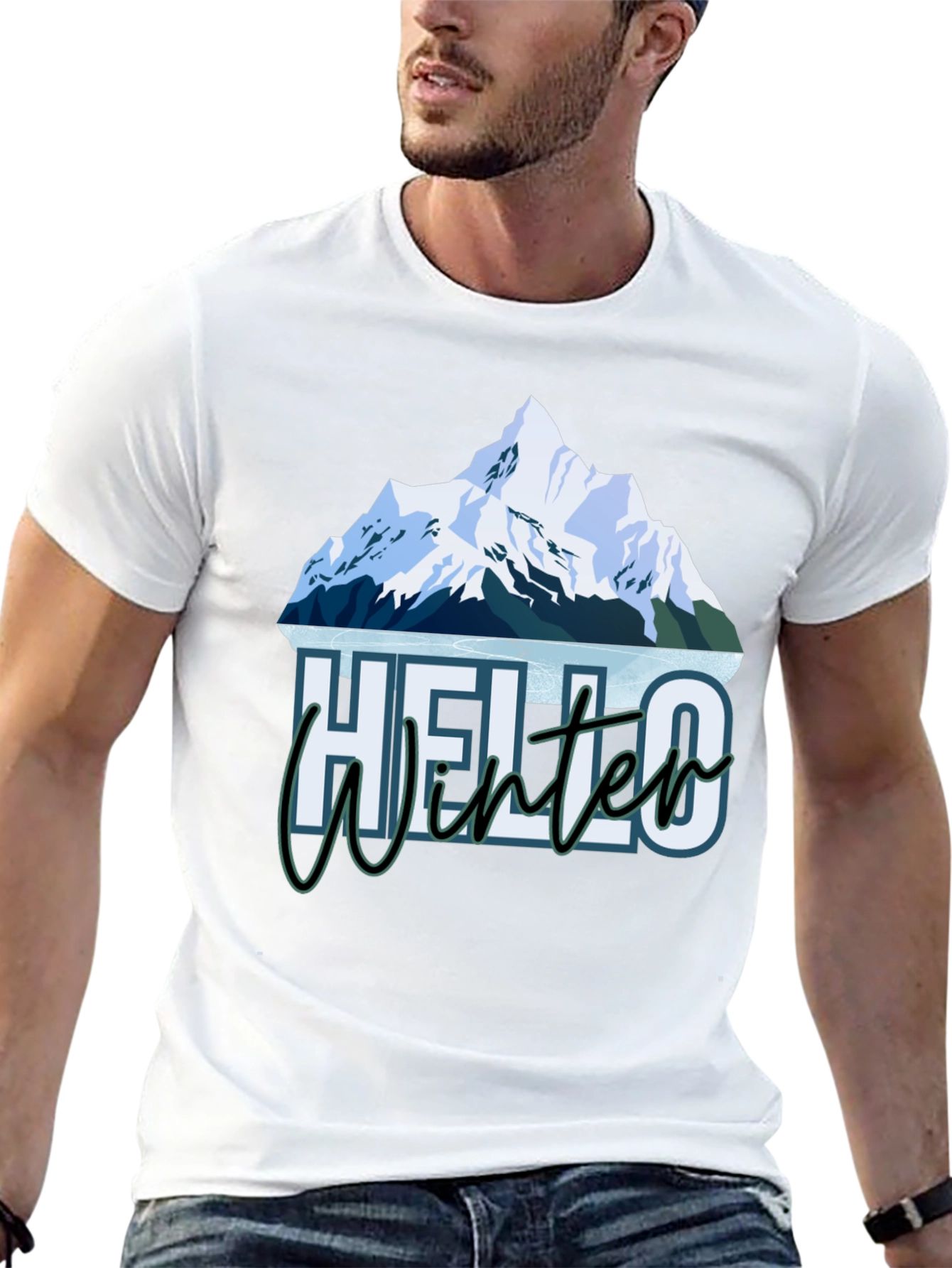Hello Winter Mountain Graphic Tee - Black