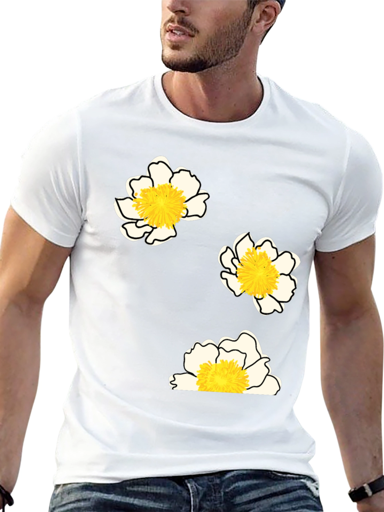 Floral Print T-Shirt - Black Casual Tee