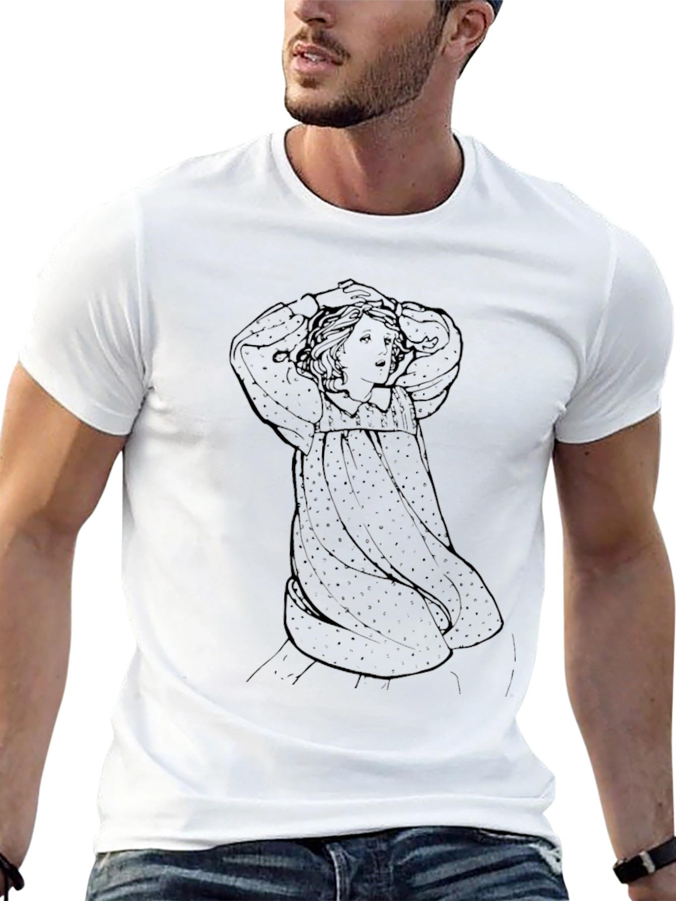 Art Nouveau Style Graphic Tee - Black Cotton