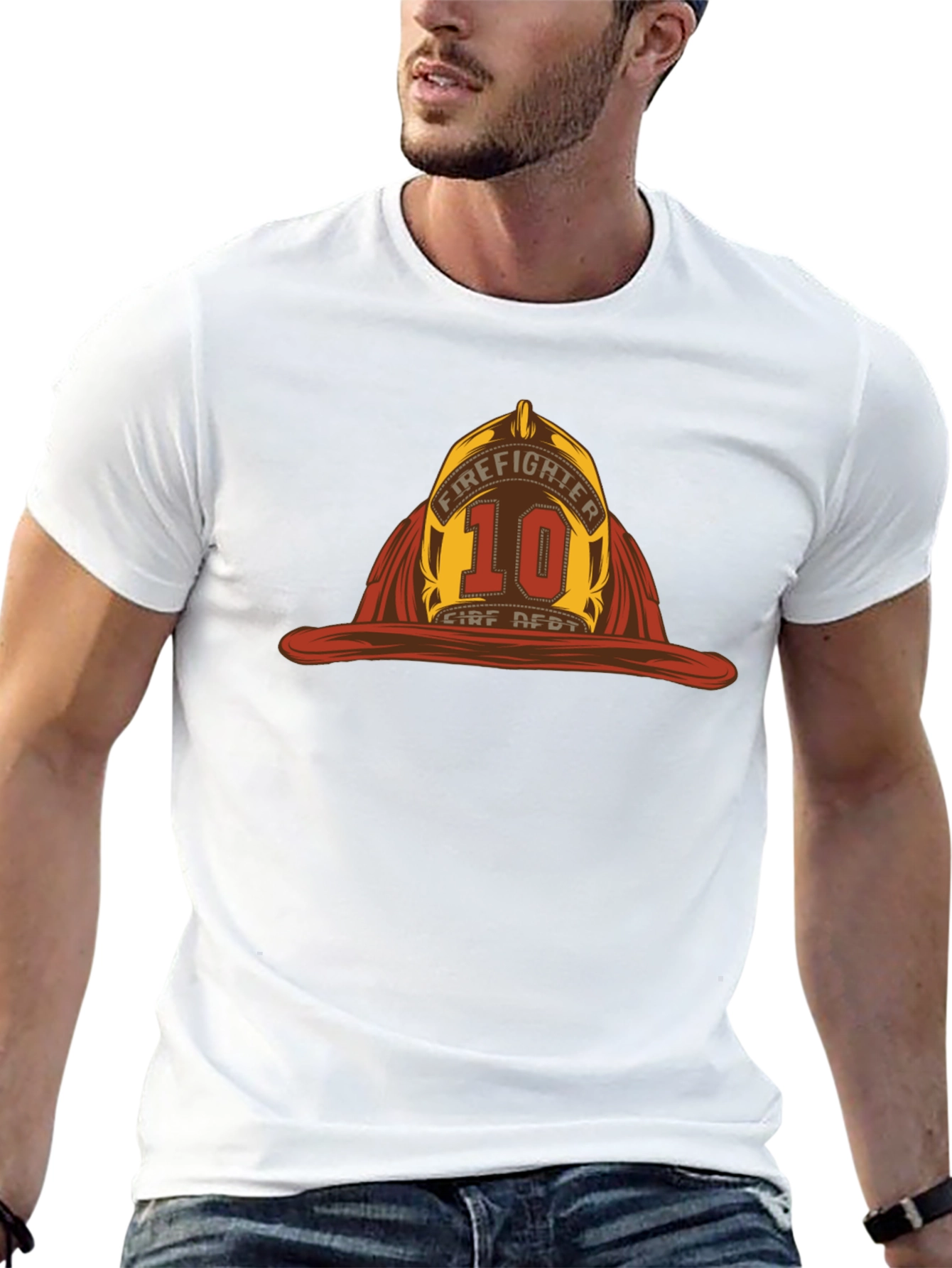 Firefighter Helmet Graphic Tee - Black Cotton T-Shirt