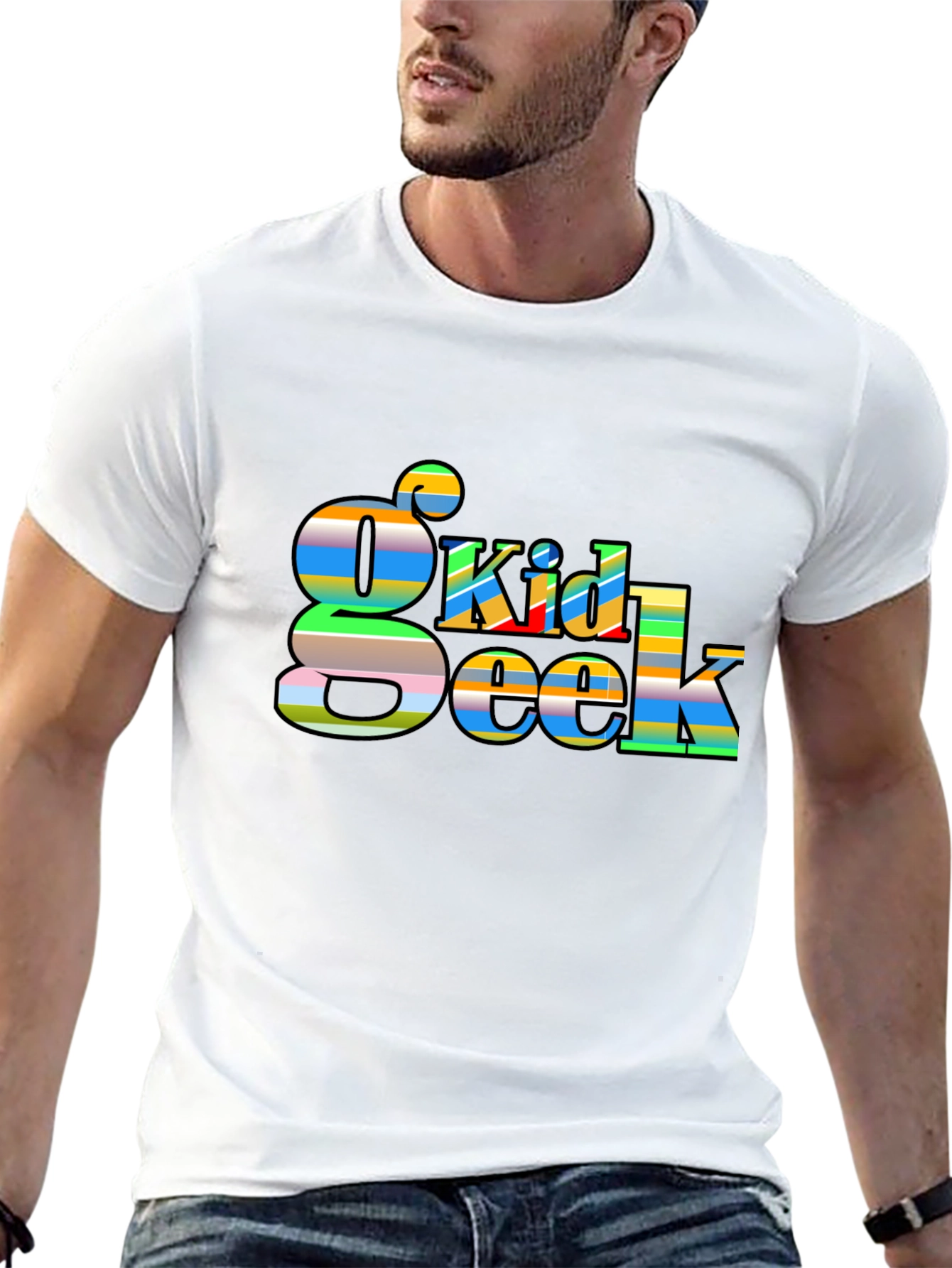 Geek Kid Striped Graphic Black T-Shirt