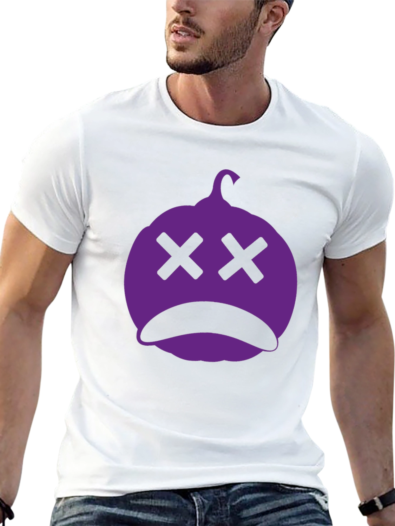 Spooky Purple Pumpkin Face Black T-Shirt