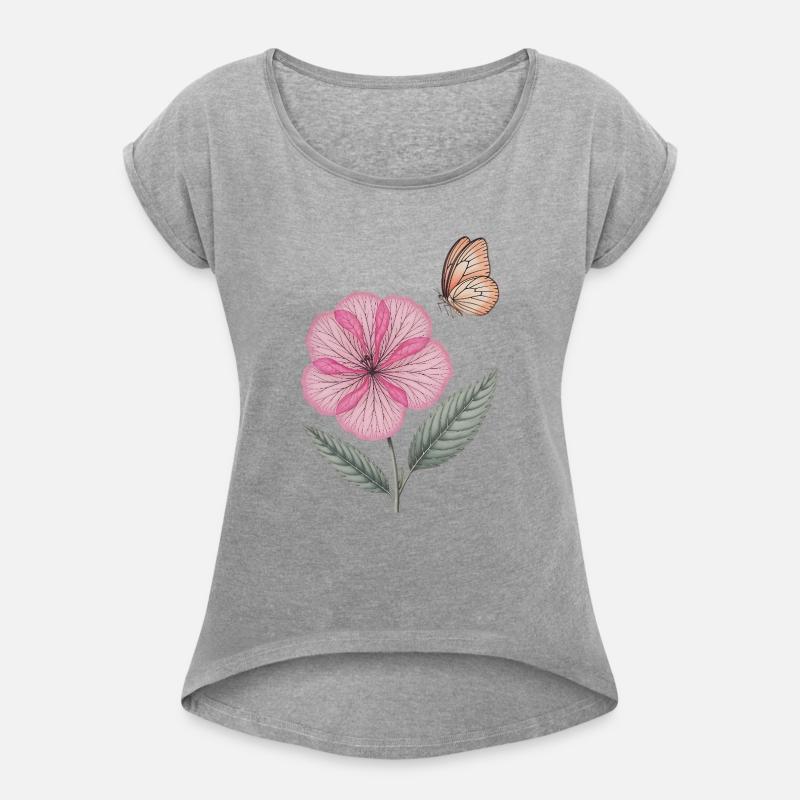 Delicate Pink Flower and Butterfly Illustration