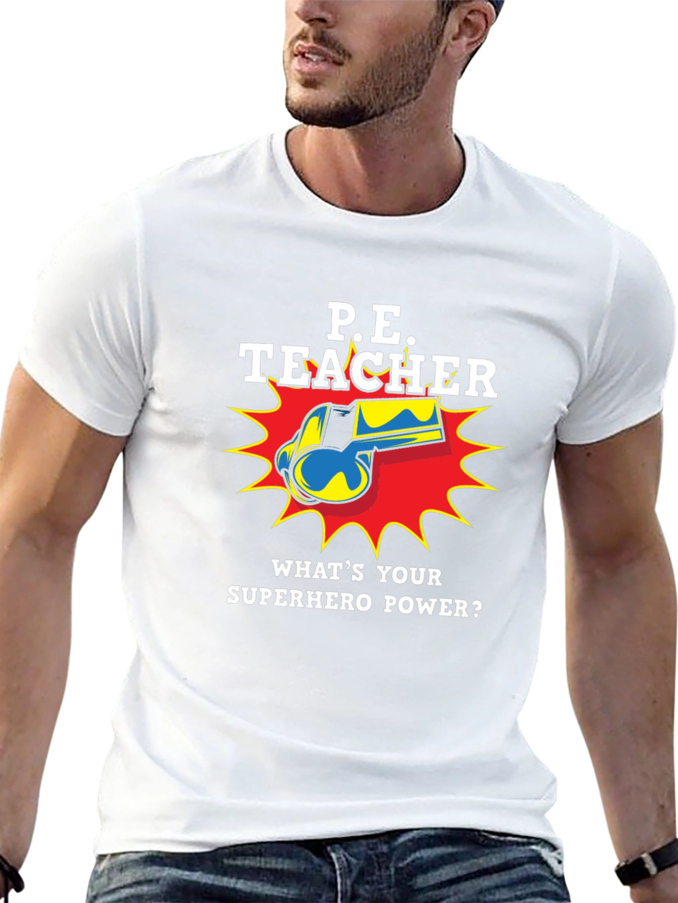 P.E. Teacher Superhero Graphic T-Shirt
