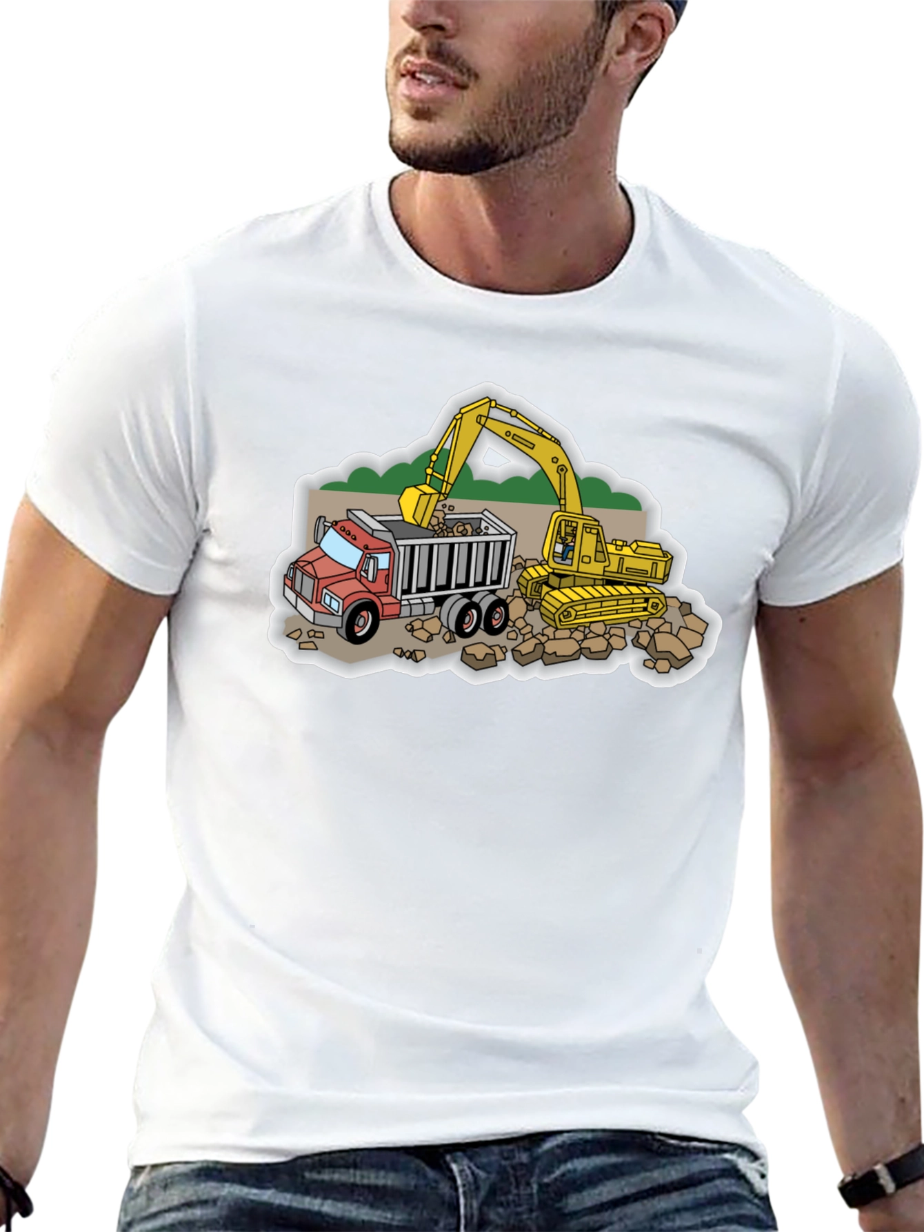 Construction Truck and Excavator Black T-Shirt