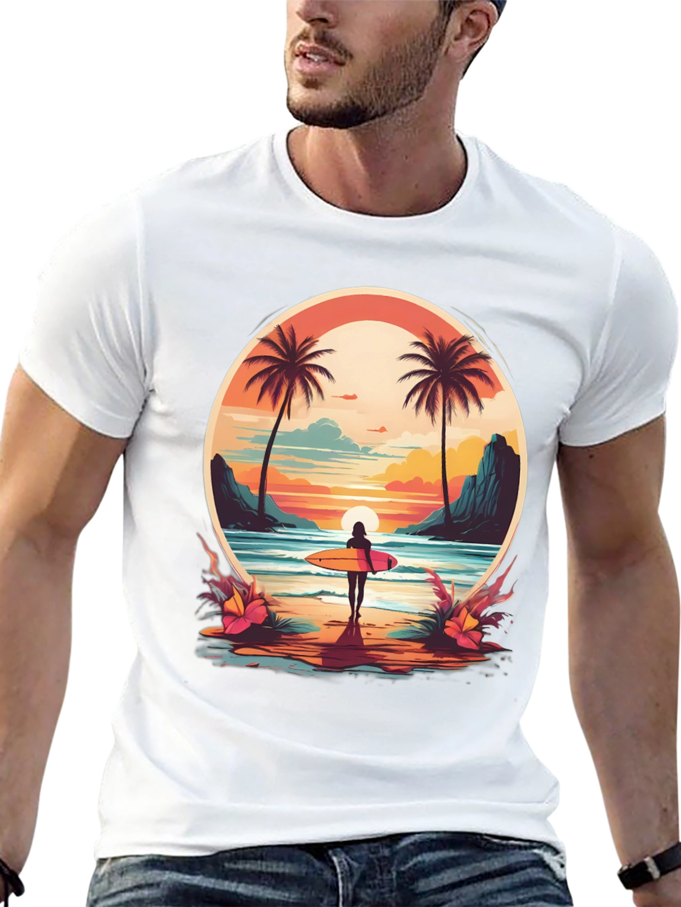 Beach Vibes T-Shirt: Sunset Surfer Design