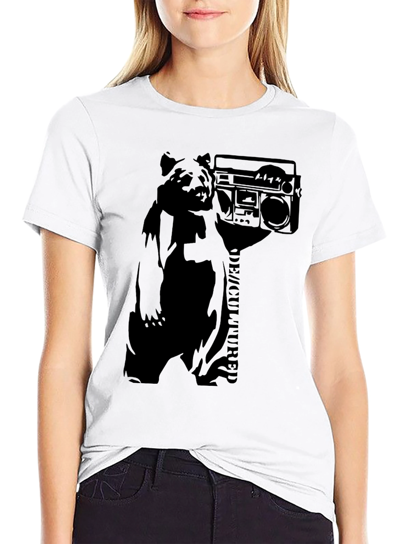 Bear Boombox Graphic Tee - Black Cotton Blend