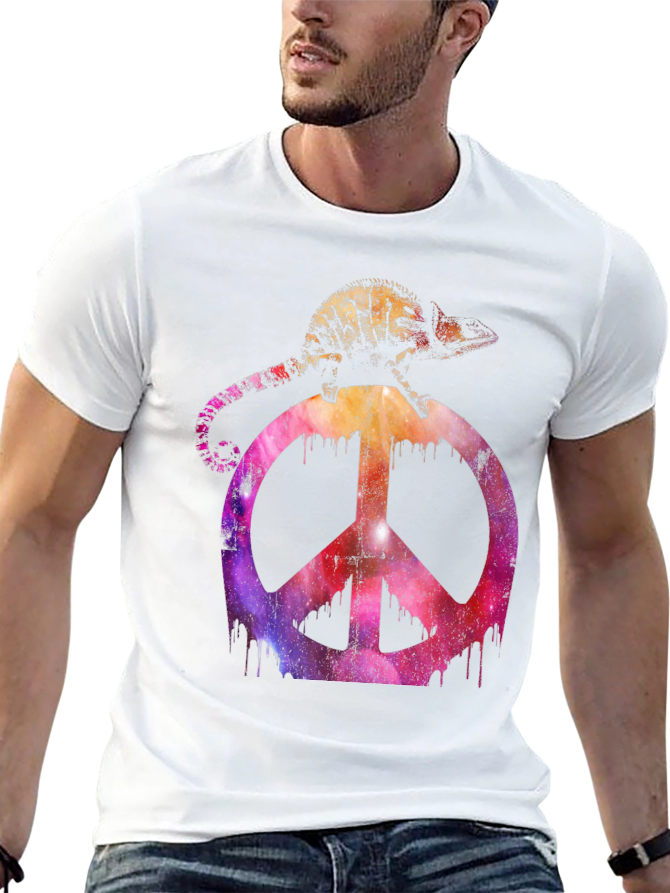 Chameleon Peace Sign Graphic T-Shirt