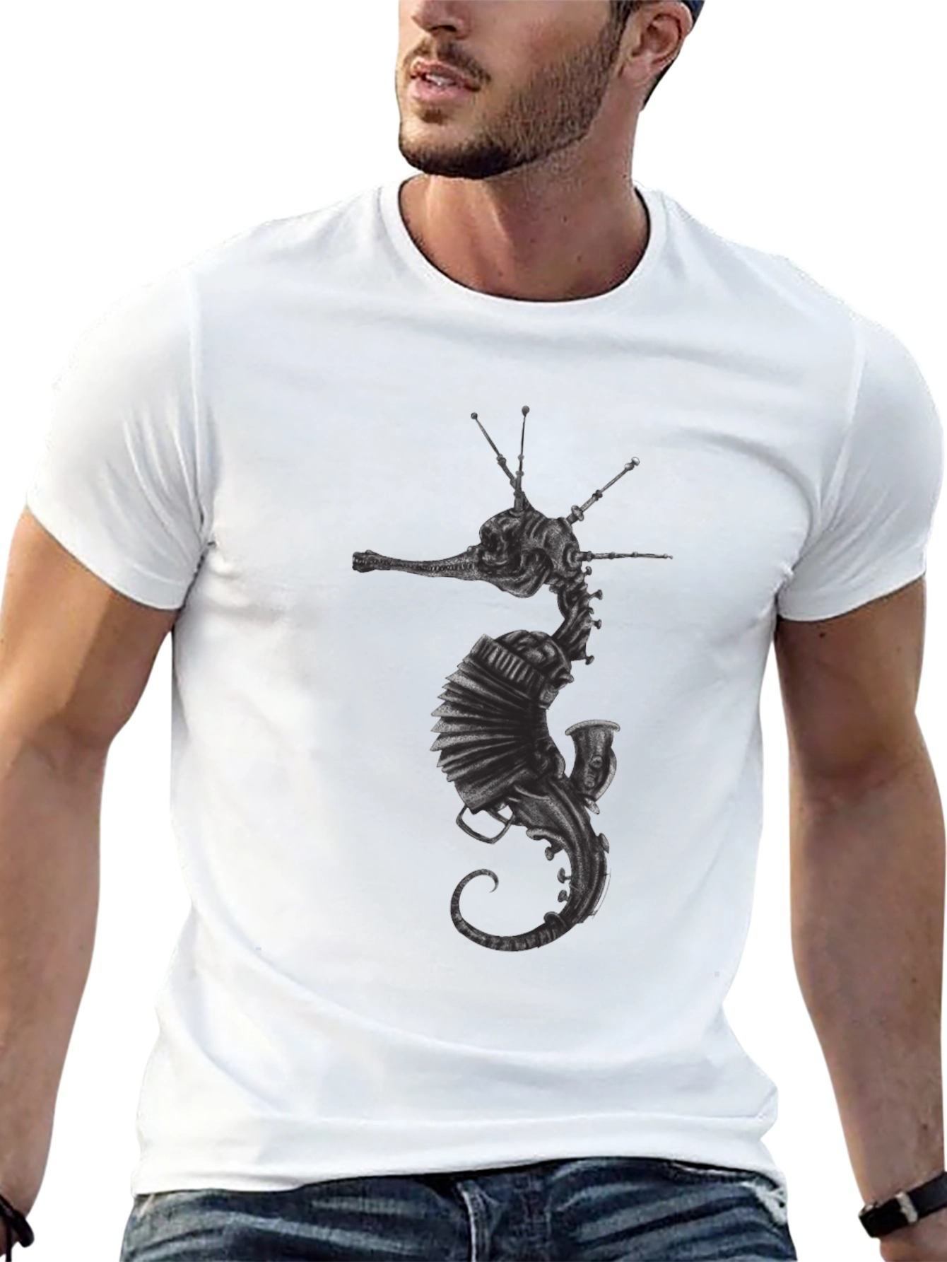 Steampunk Seahorse Graphic T-Shirt - Unique Design
