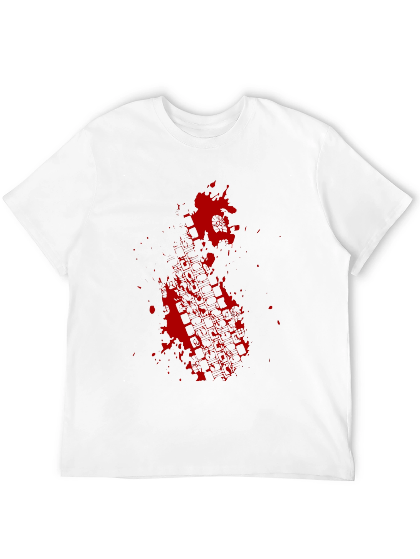 Black Tee with Red Tire Track Splatter Graphic