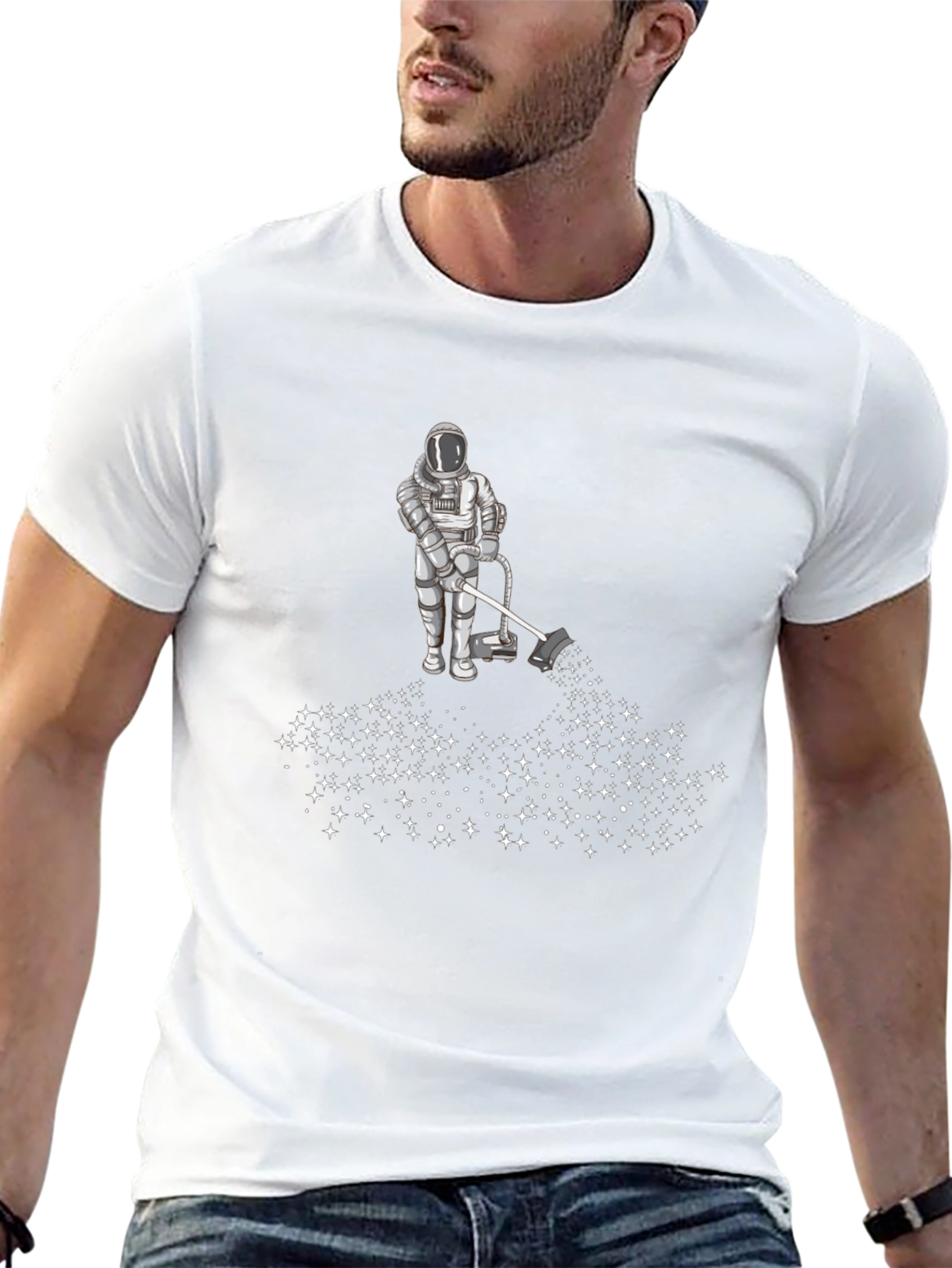 Astronaut Vacuuming Stars Graphic Tee - Black