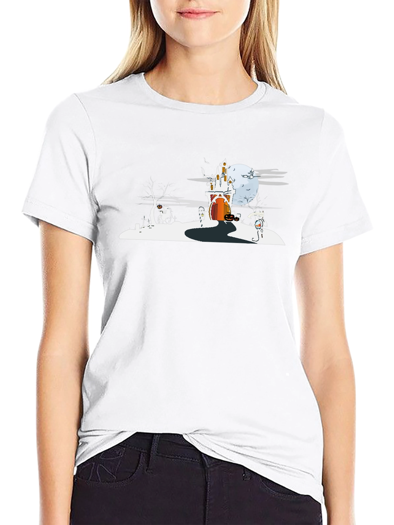 Spooky Halloween Castle T-Shirt - Black