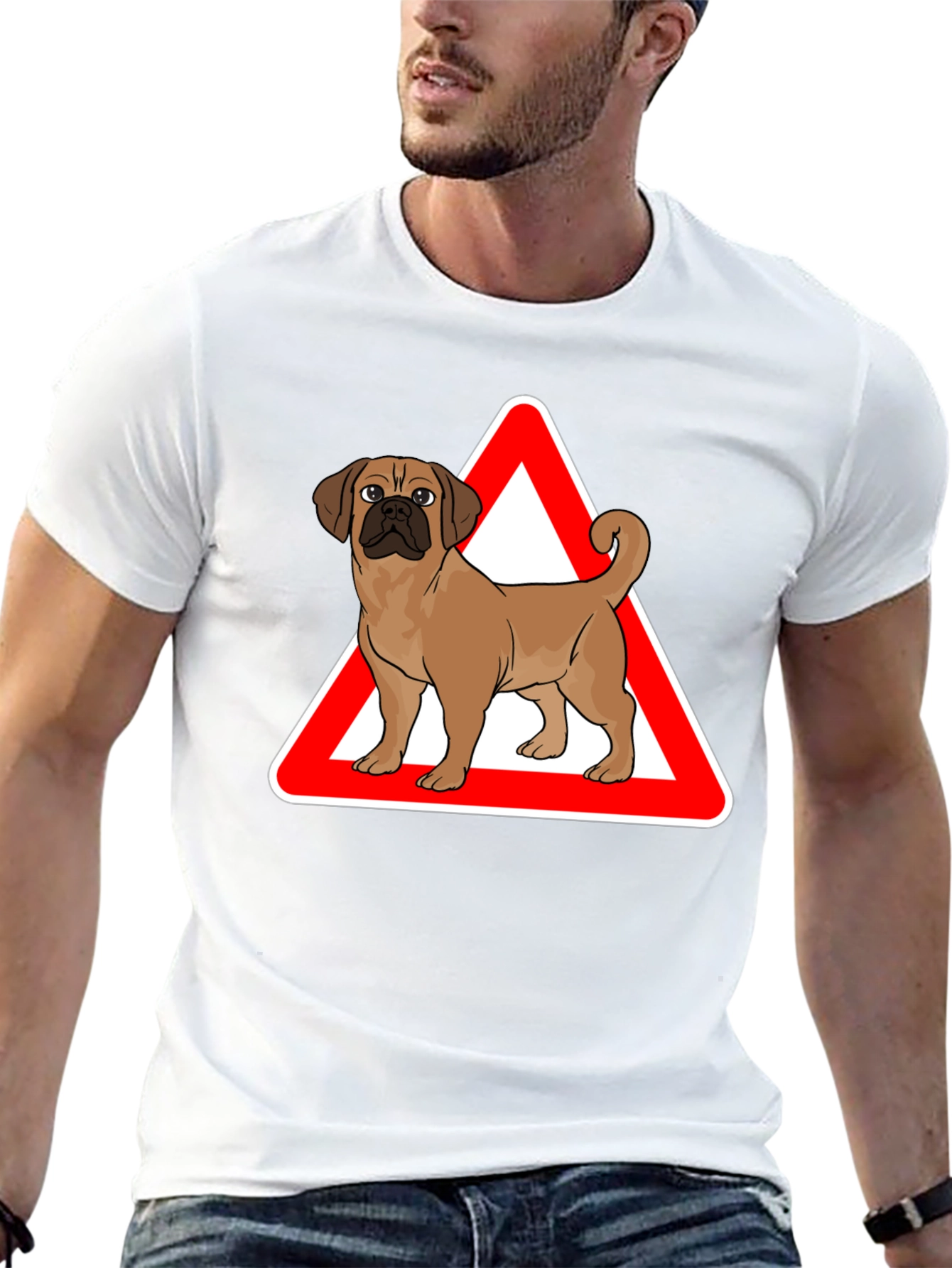 Dog Warning Sign Graphic T-Shirt
